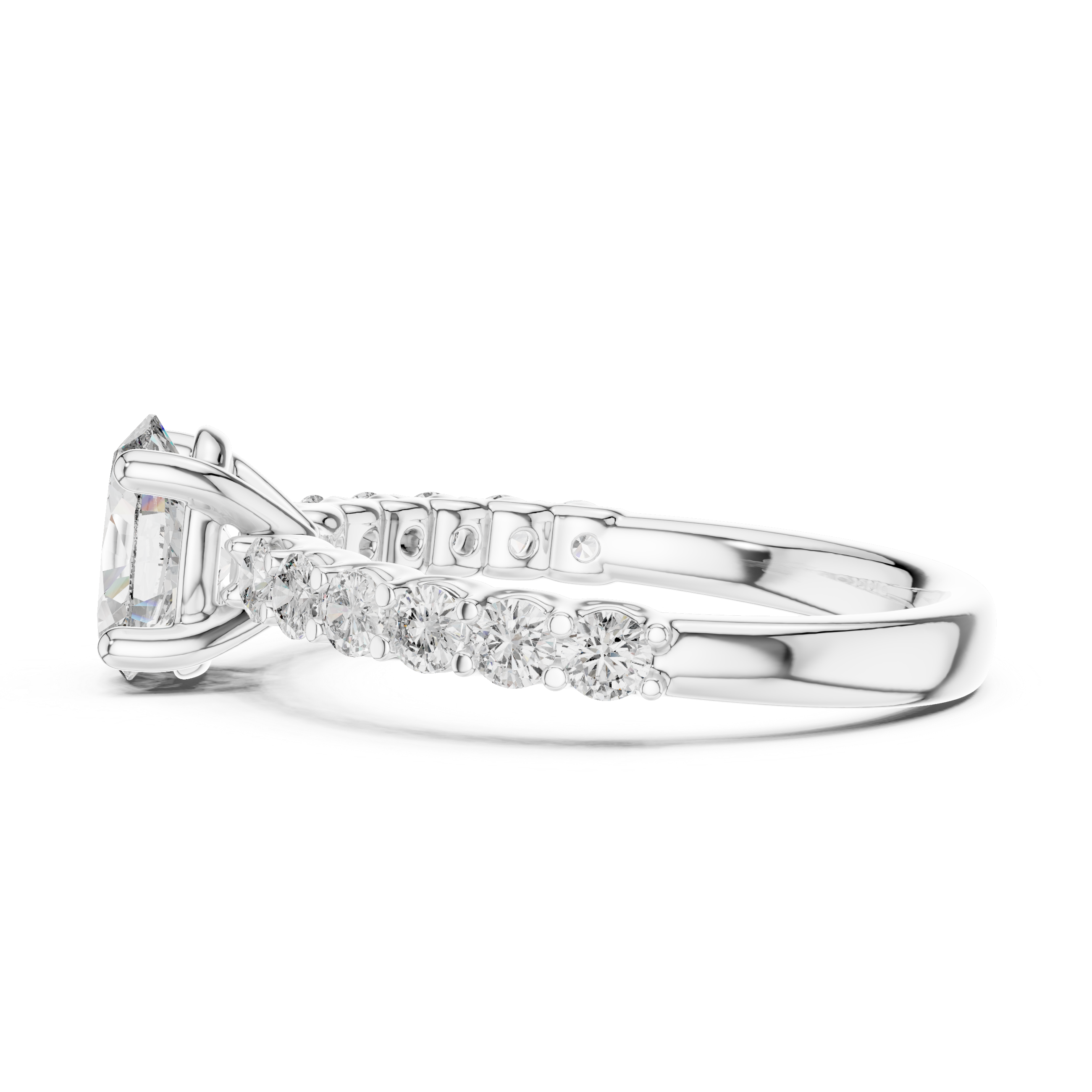 Oval Solitaire Engagement Ring with Shared-Prong Accent Shank
