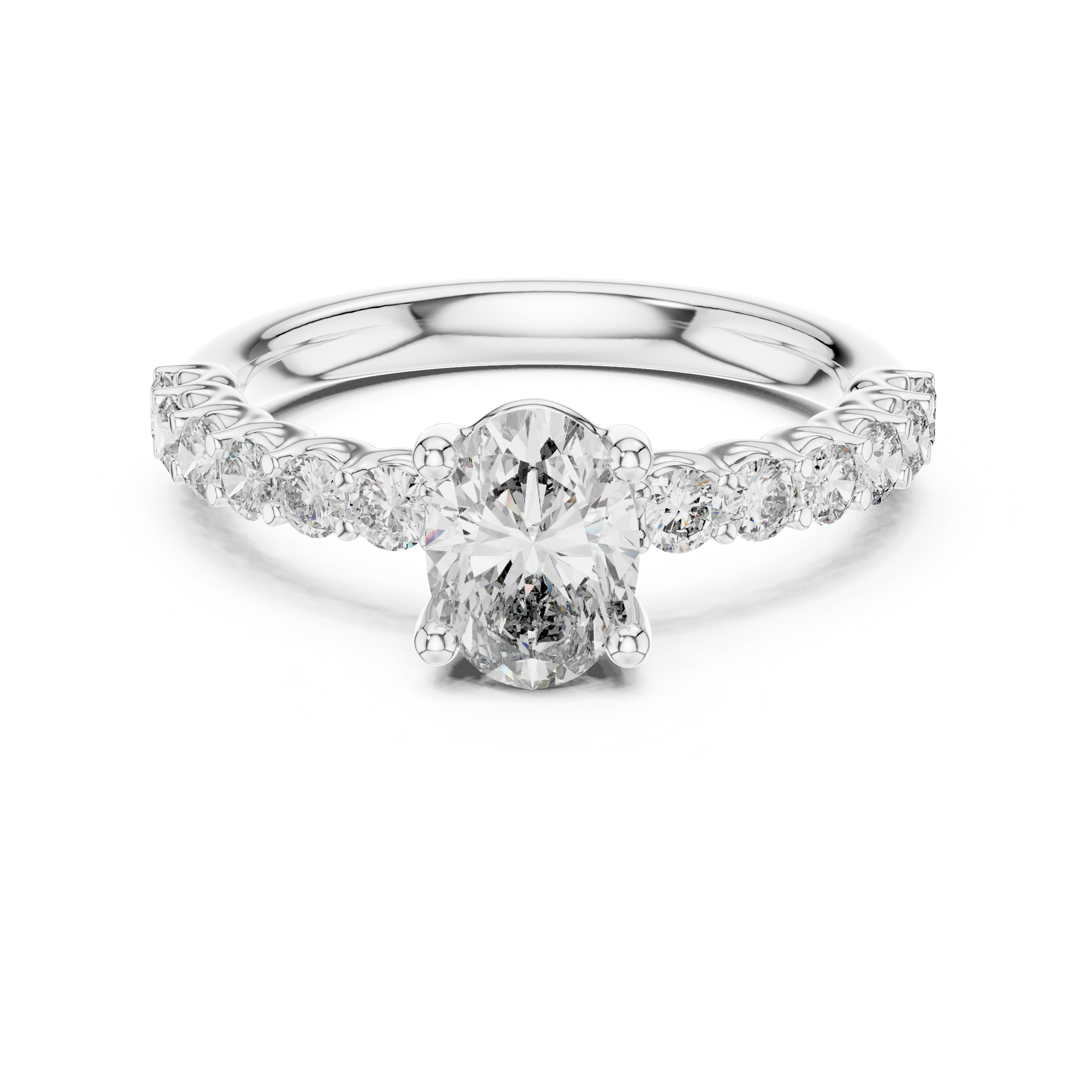 Oval Solitaire Engagement Ring with Shared-Prong Accent Shank