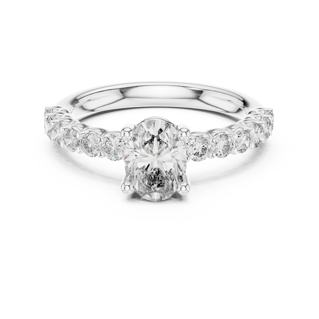 Oval Solitaire Engagement Ring with Shared-Prong Accent Shank