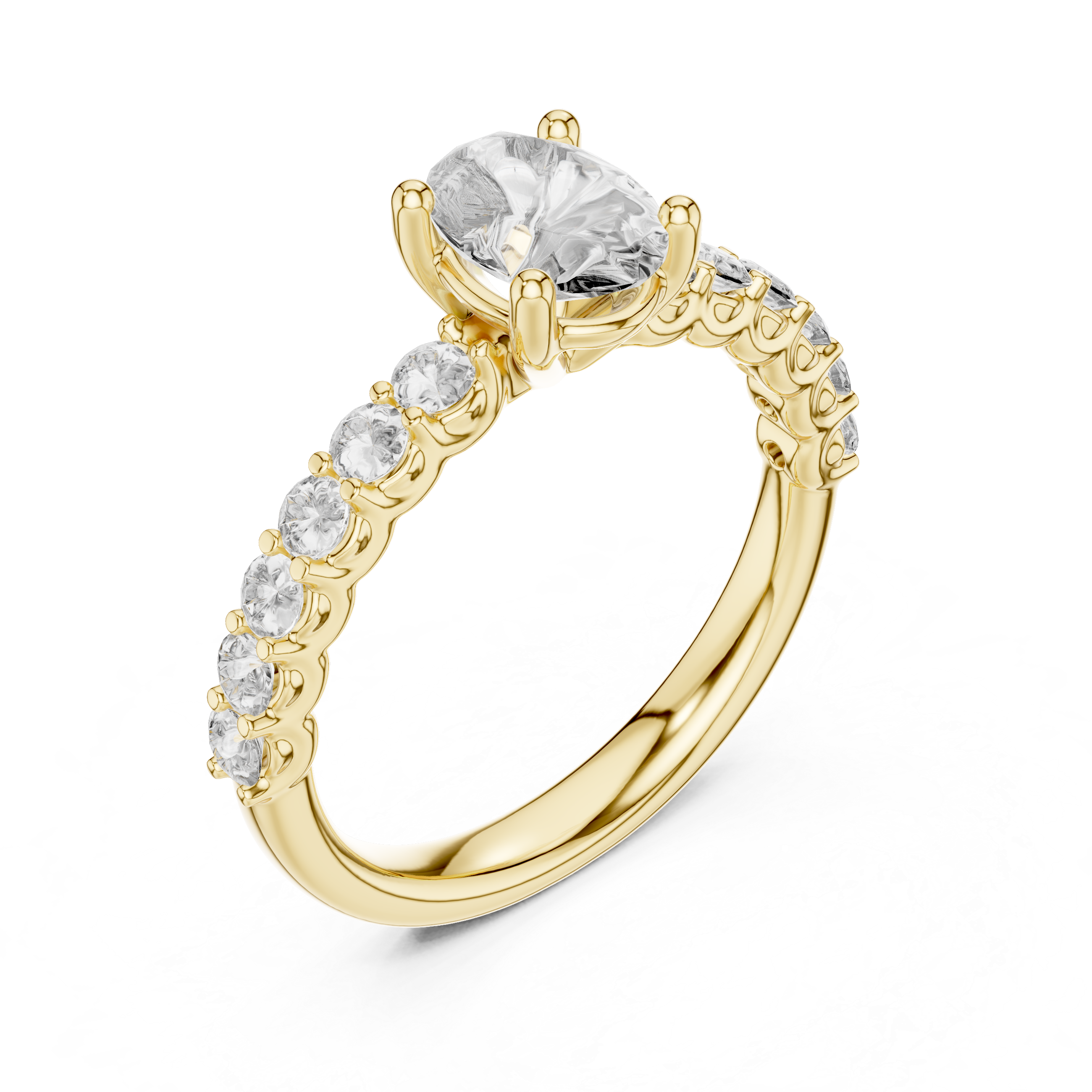 Oval Solitaire Engagement Ring with Shared-Prong Accent Shank