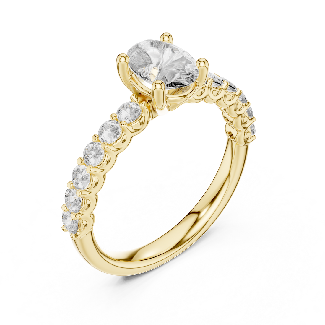 Oval Solitaire Engagement Ring with Shared-Prong Accent Shank