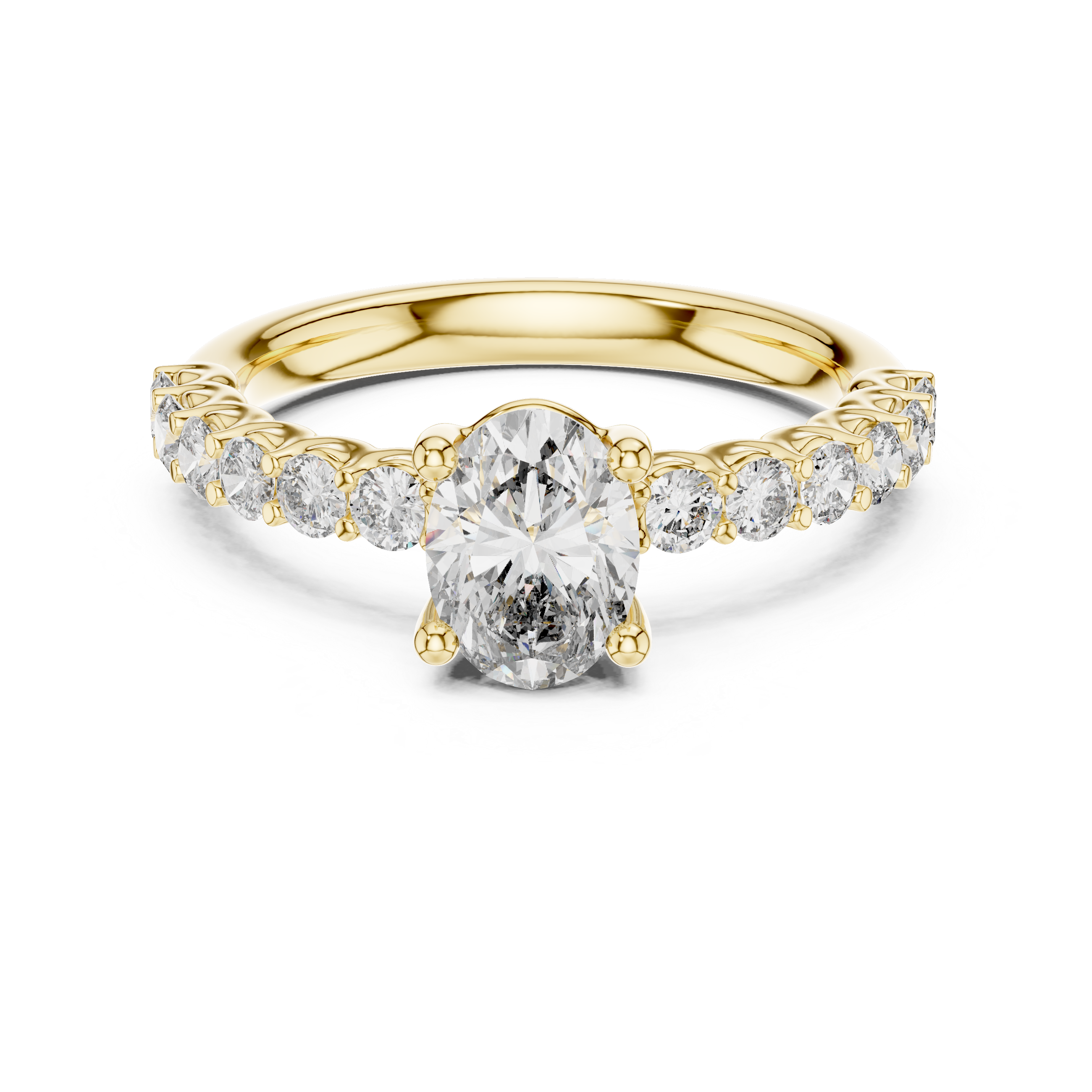 Oval Solitaire Engagement Ring with Shared-Prong Accent Shank