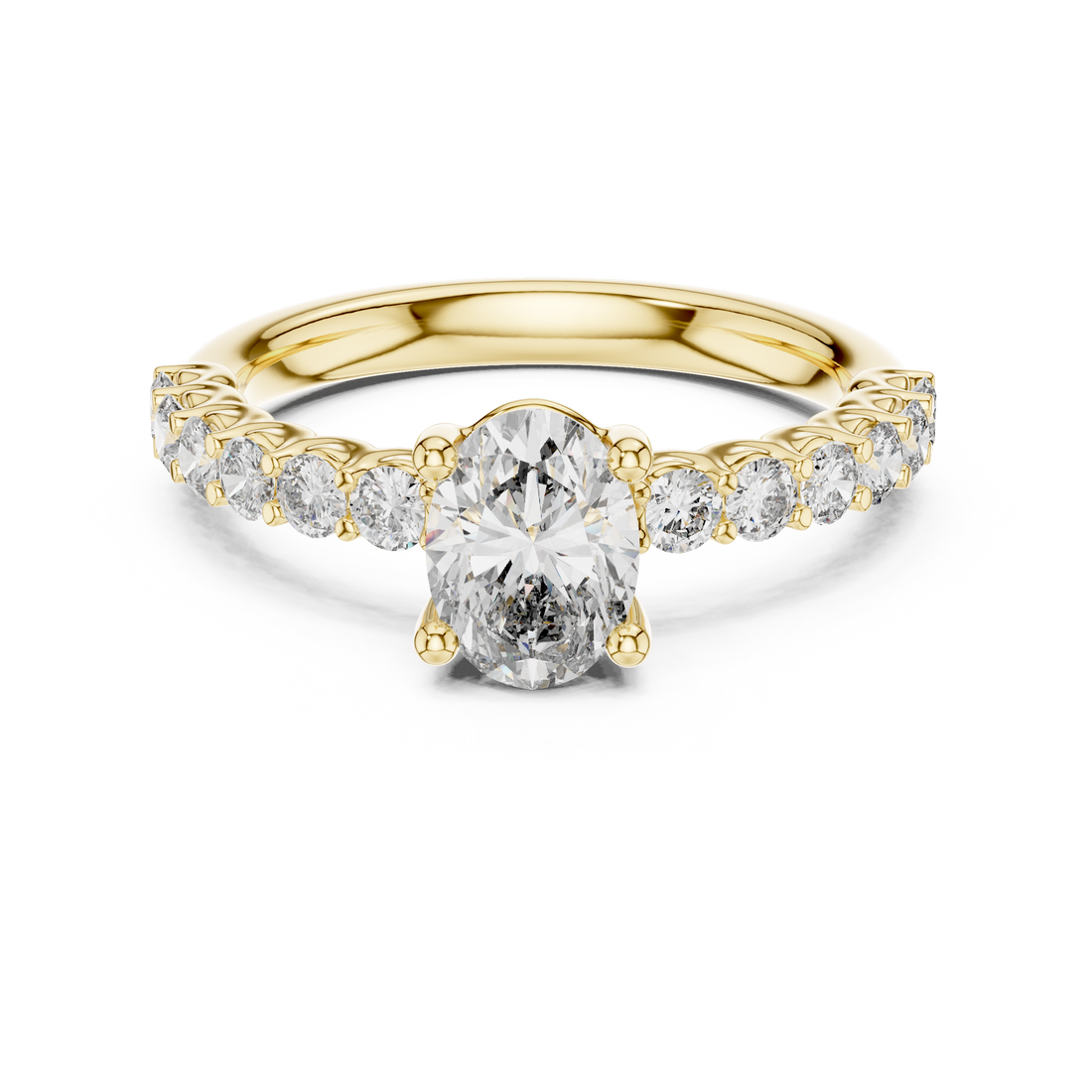Oval Solitaire Engagement Ring with Shared-Prong Accent Shank