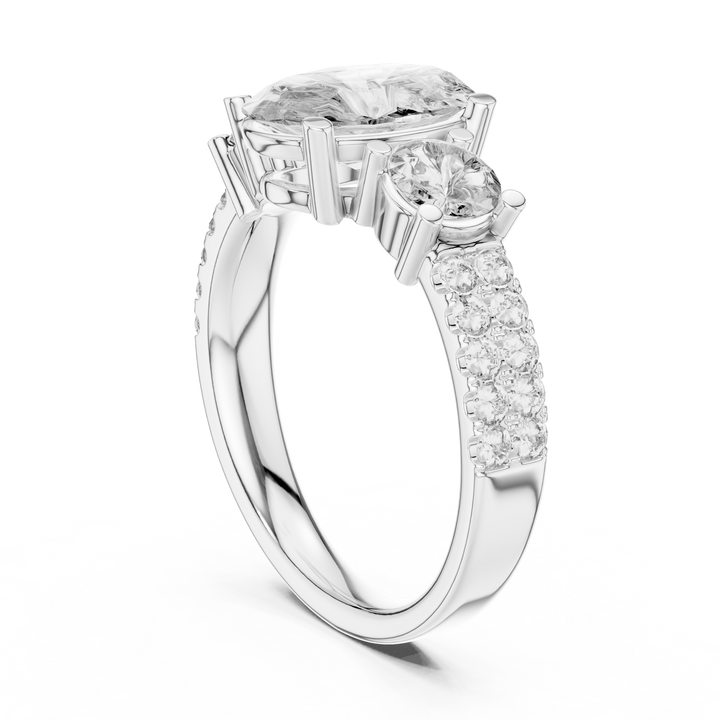Three-Stone Oval & Round Diamond Engagement Ring with Pave Shank