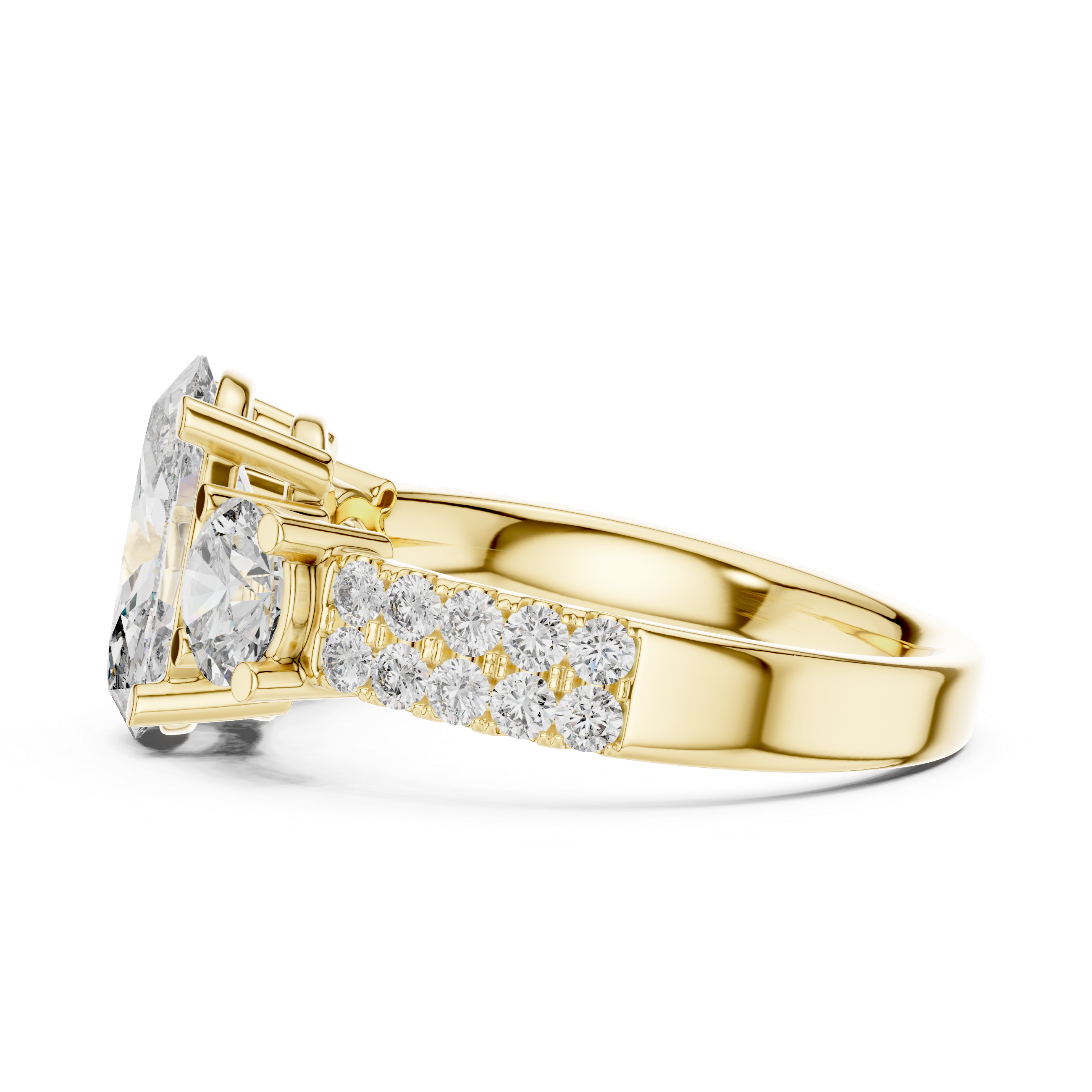 Three-Stone Oval & Round Diamond Engagement Ring with Pave Shank