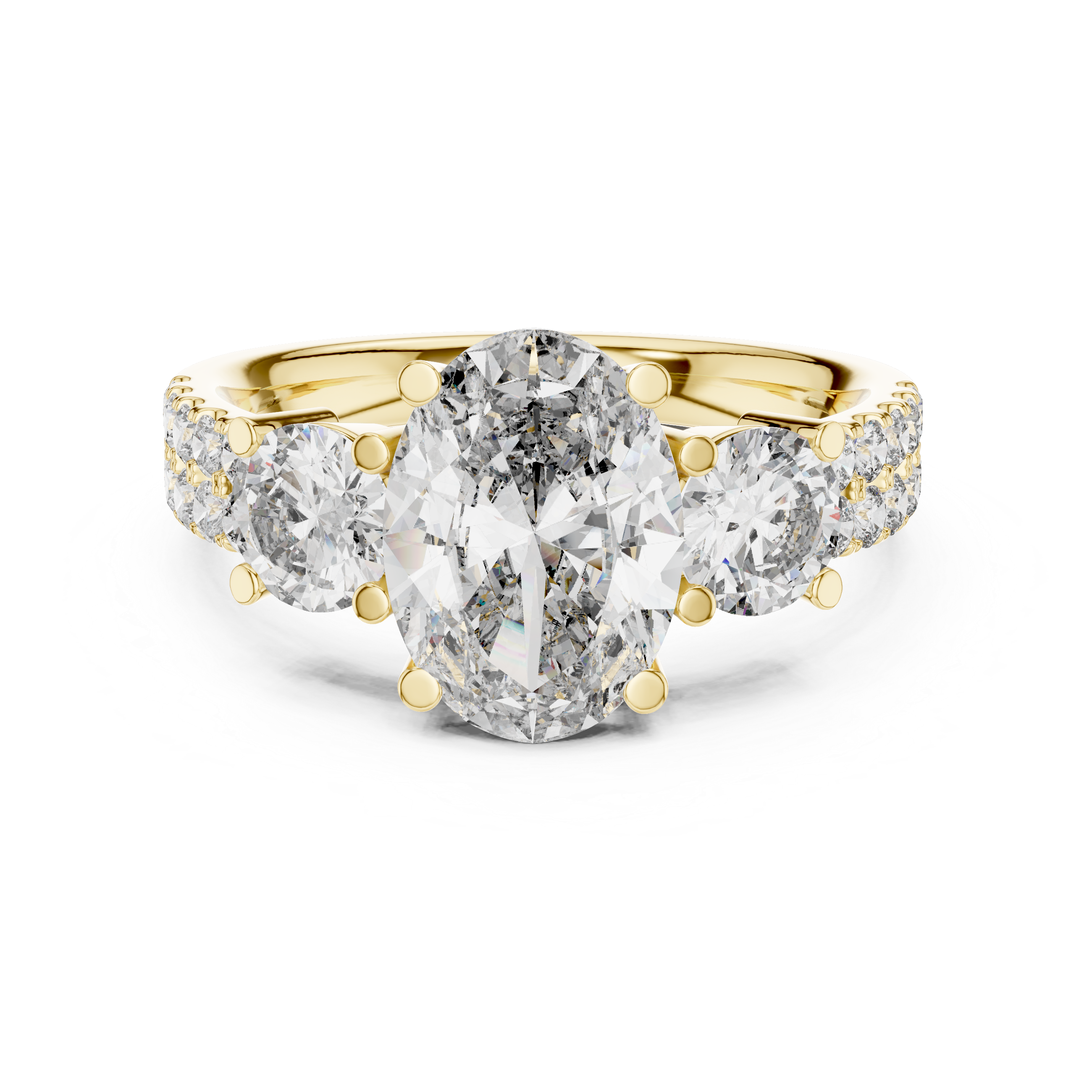 Three-Stone Oval & Round Diamond Engagement Ring with Pave Shank