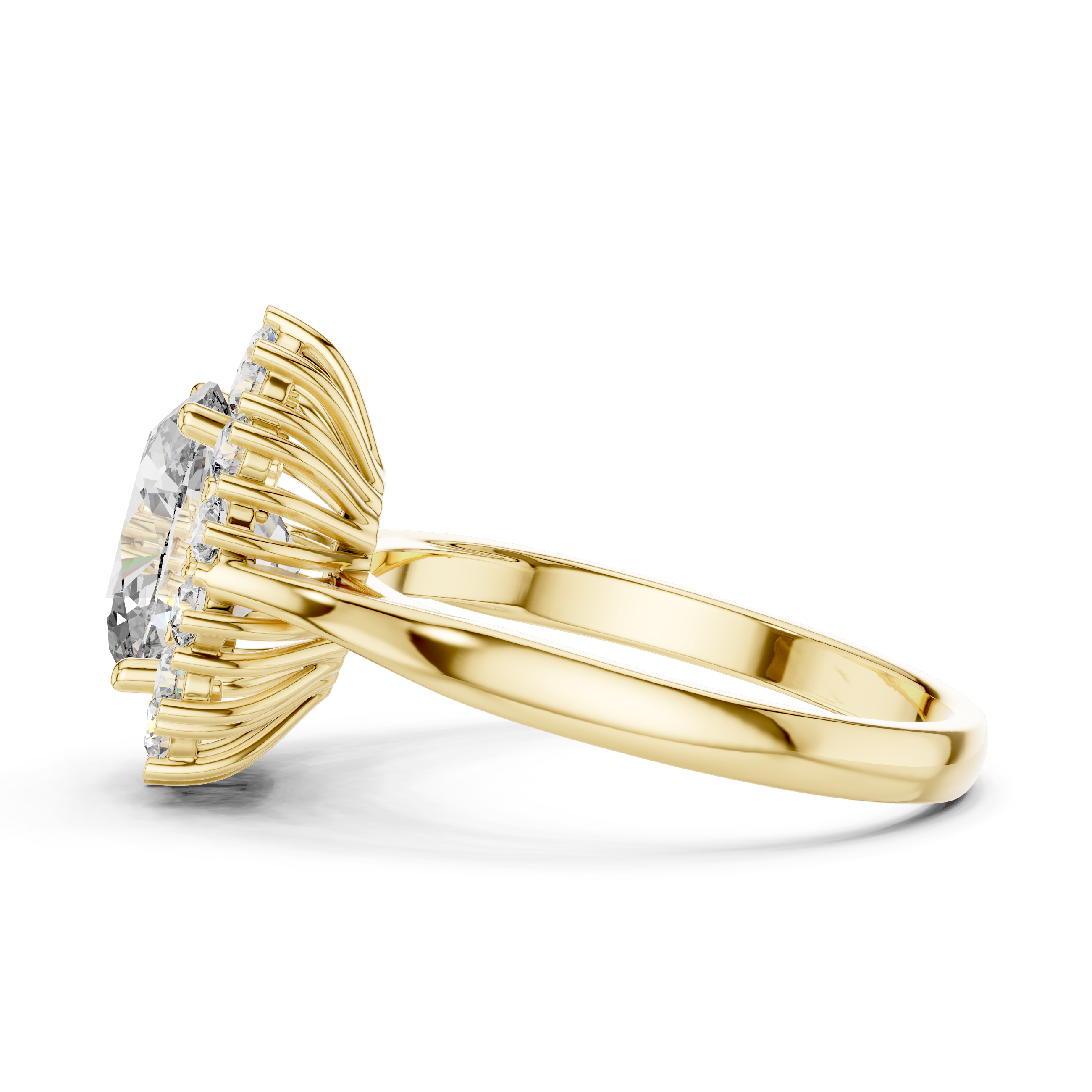 Oval Diamond Halo Engagement Ring with Crown Settings