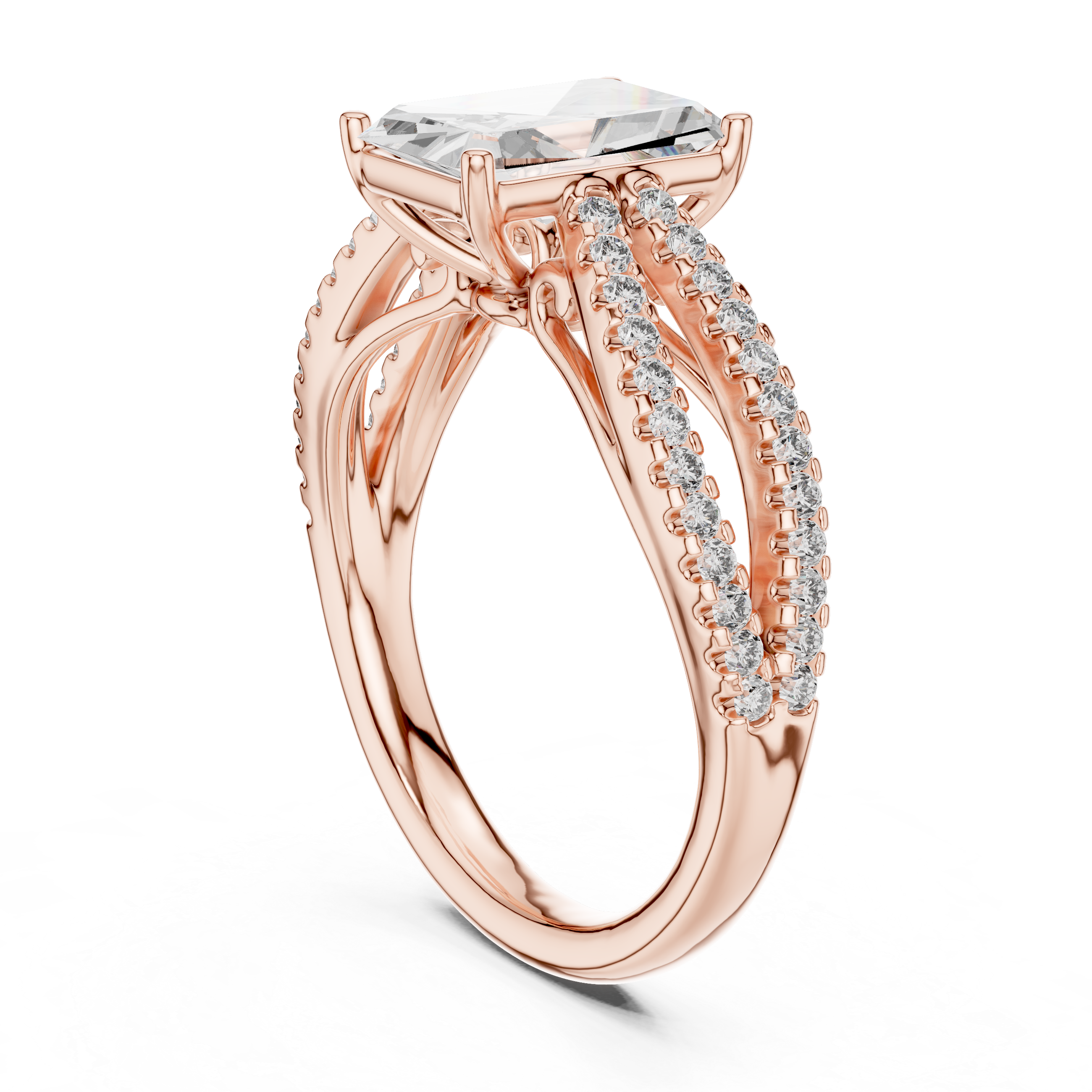 Radiant Solitaire Engagement Ring with Split Pave Shank