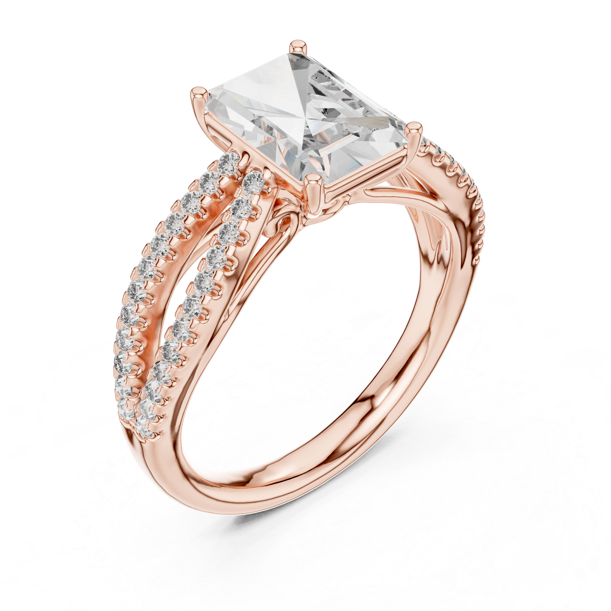 Radiant Solitaire Engagement Ring with Split Pave Shank