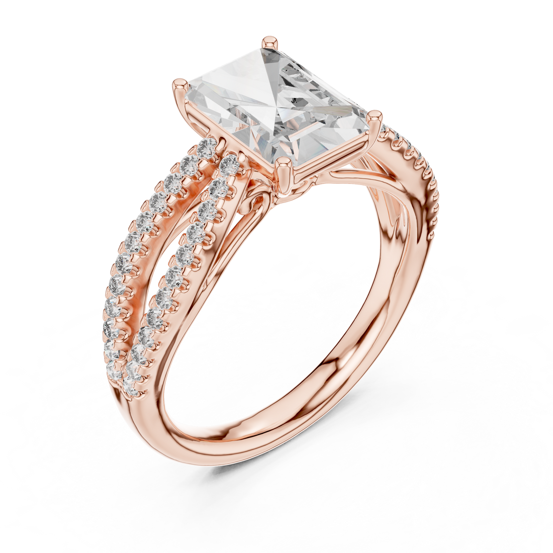 Radiant Solitaire Engagement Ring with Split Pave Shank