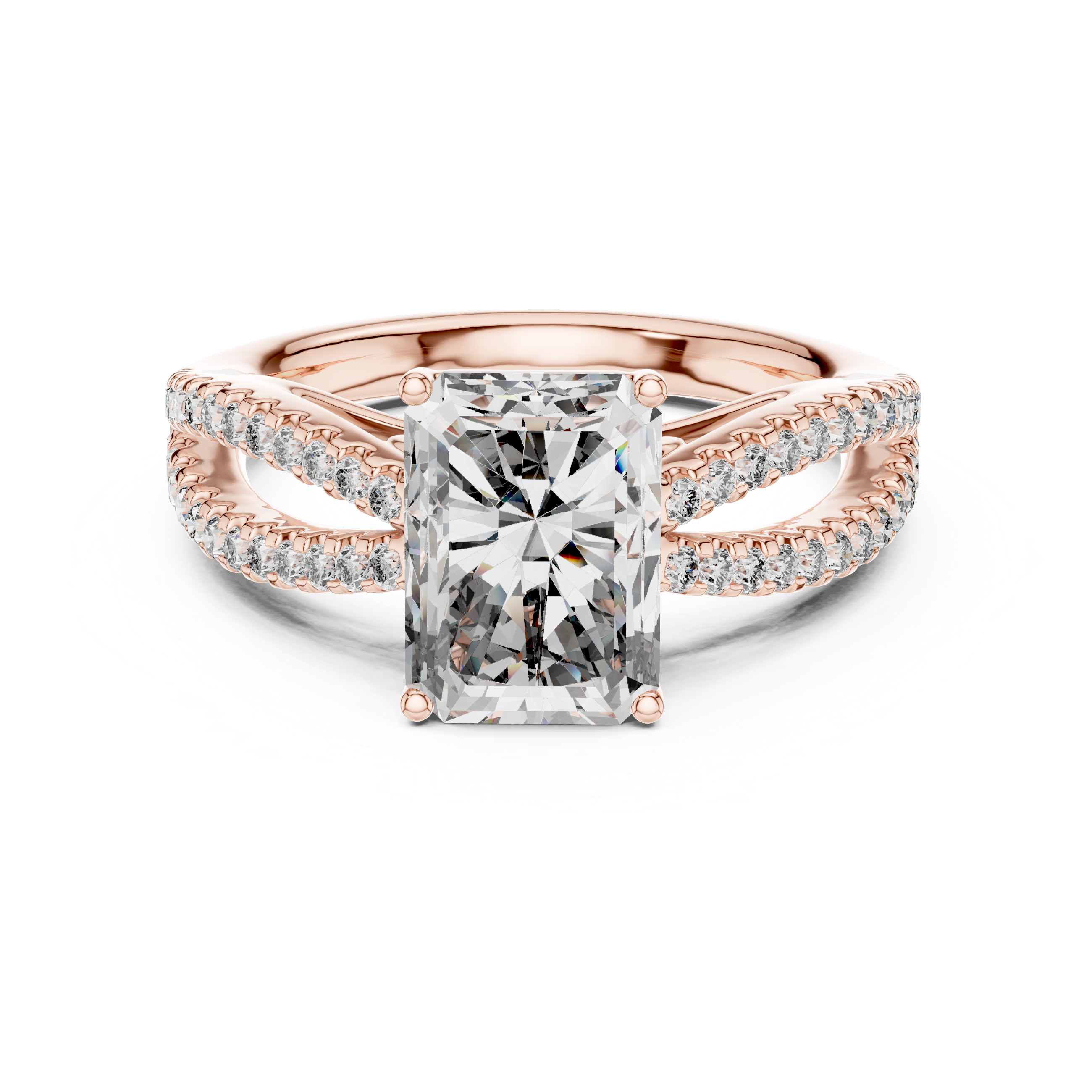 Radiant Solitaire Engagement Ring with Split Pave Shank