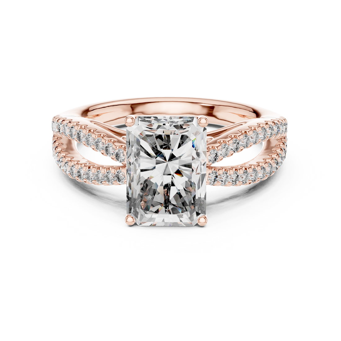 Radiant Solitaire Engagement Ring with Split Pave Shank