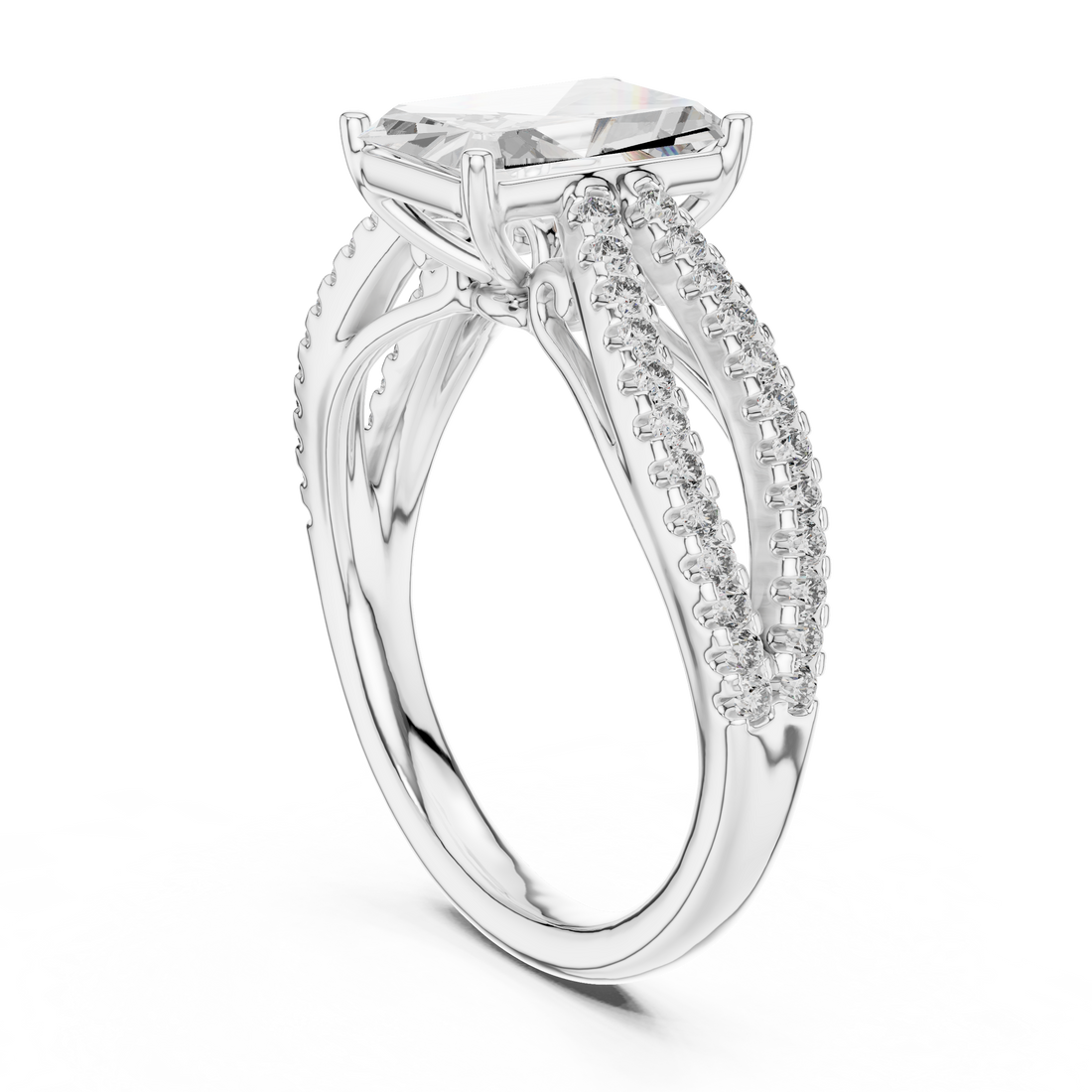 Radiant Solitaire Engagement Ring with Split Pave Shank