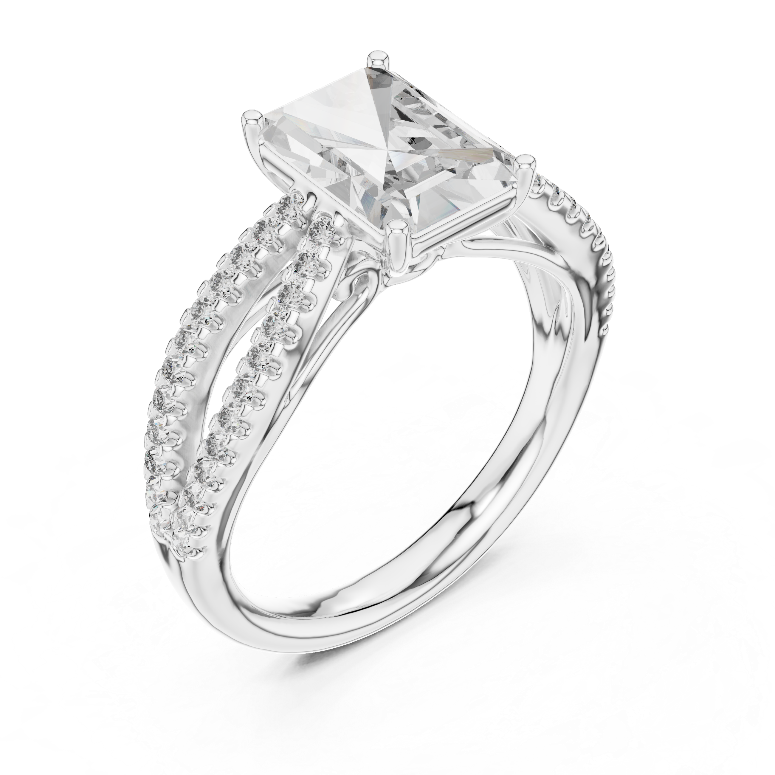 Radiant Solitaire Engagement Ring with Split Pave Shank