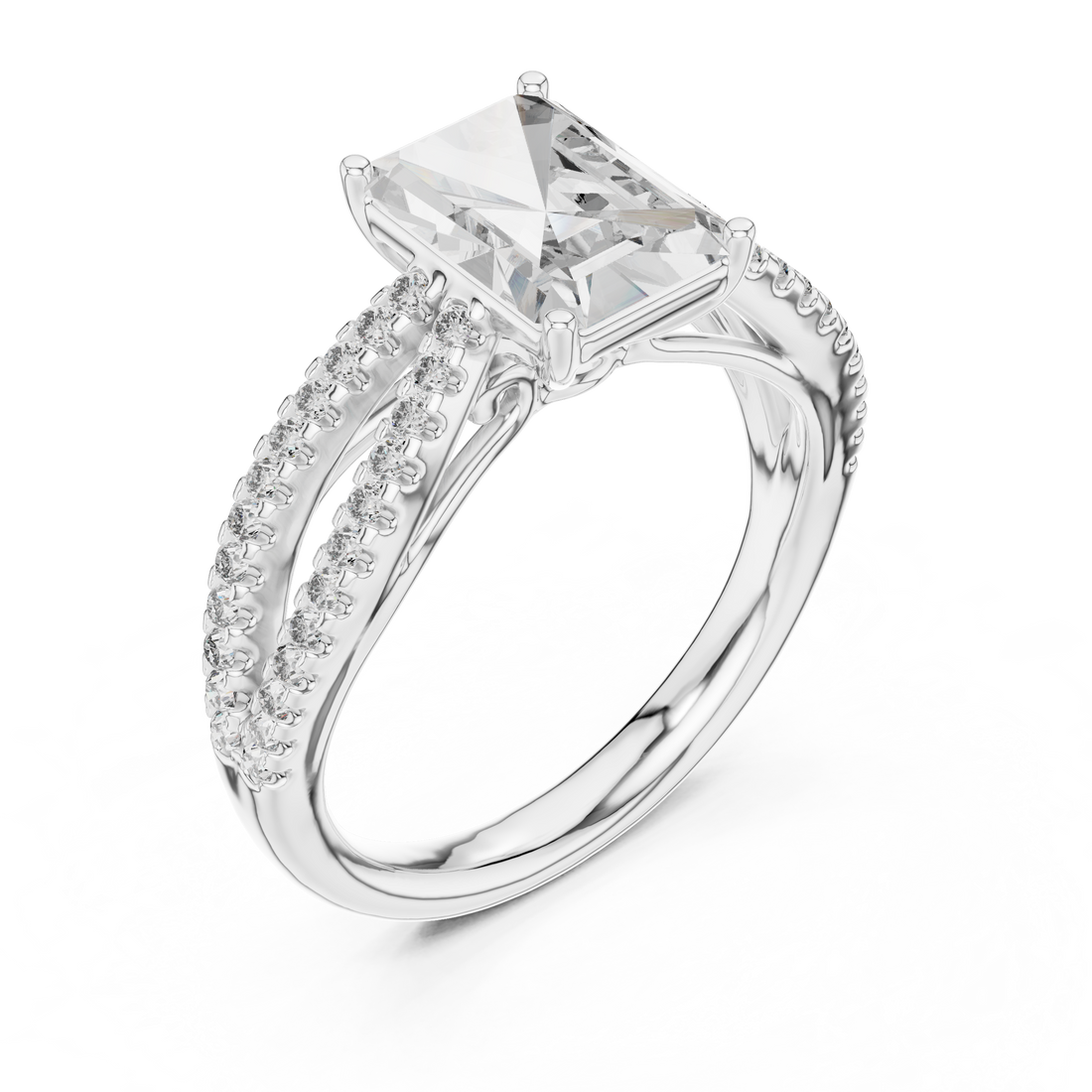 Radiant Solitaire Engagement Ring with Split Pave Shank