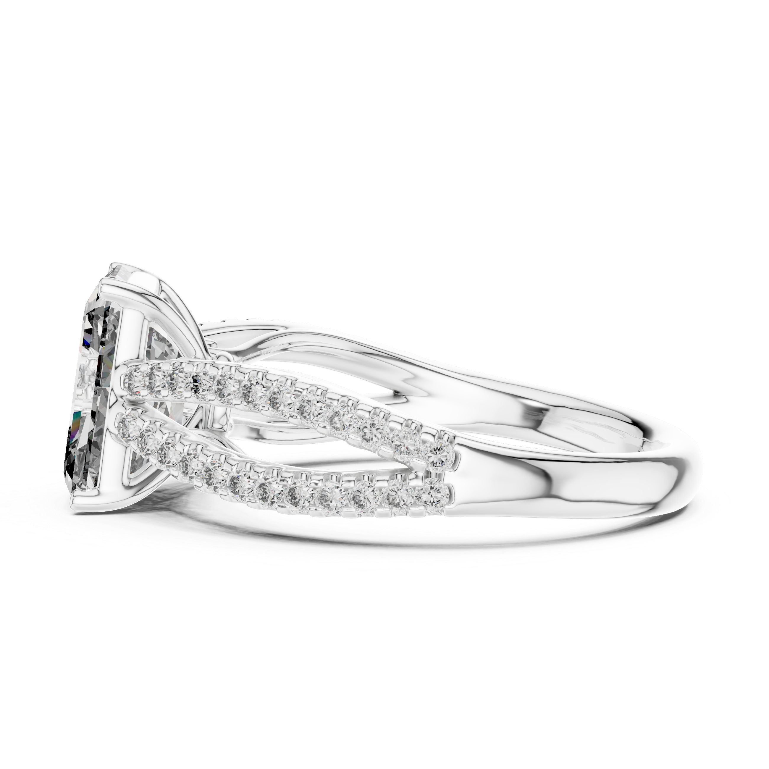 Radiant Solitaire Engagement Ring with Split Pave Shank