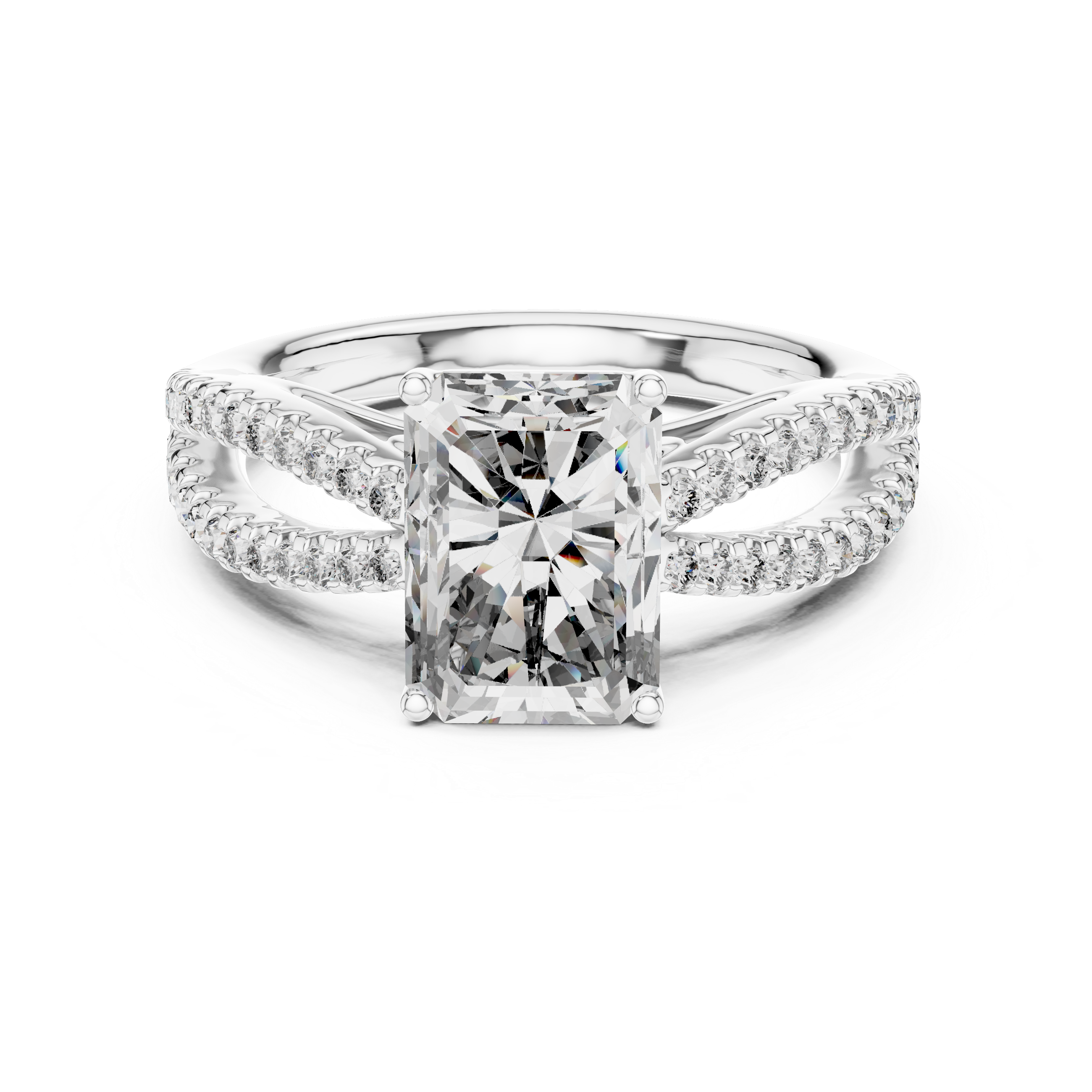 Radiant Solitaire Engagement Ring with Split Pave Shank