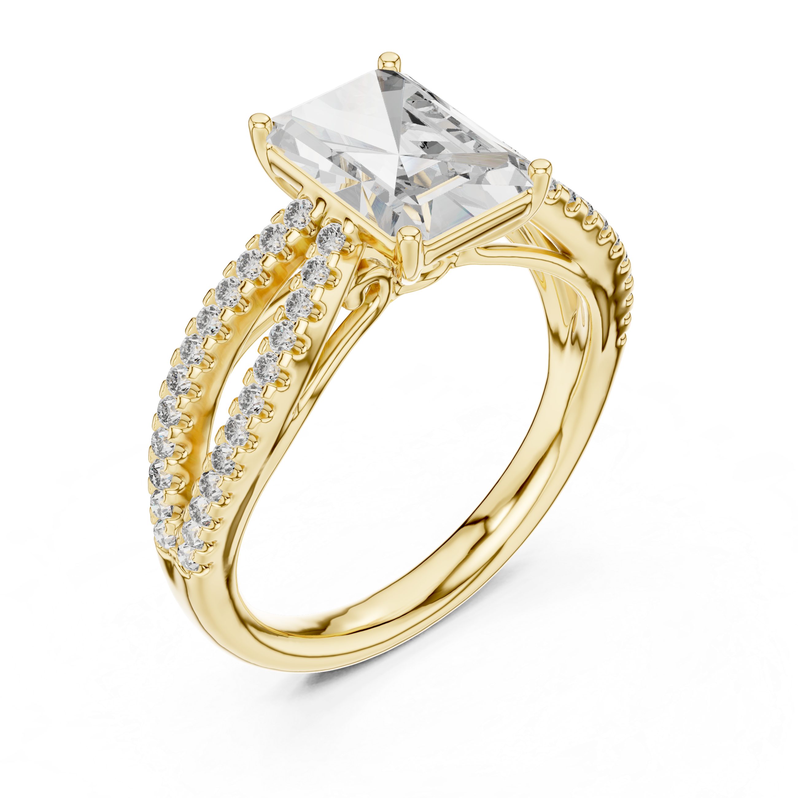 Radiant Solitaire Engagement Ring with Split Pave Shank