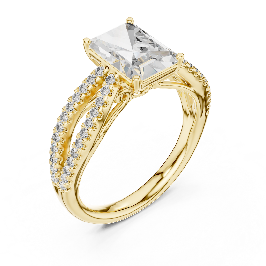Radiant Solitaire Engagement Ring with Split Pave Shank
