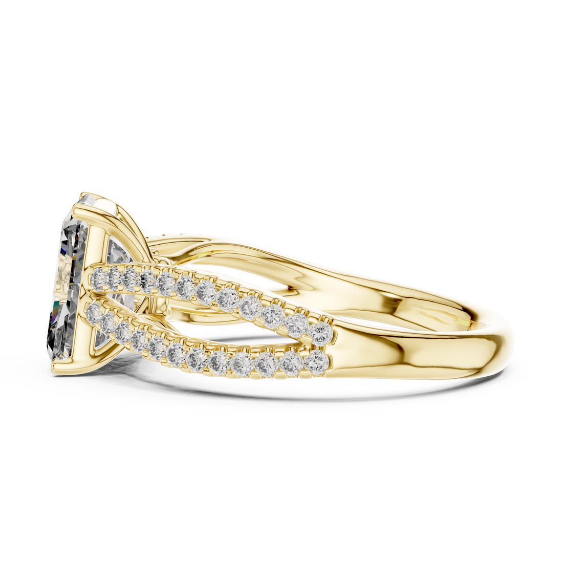 Radiant Solitaire Engagement Ring with Split Pave Shank