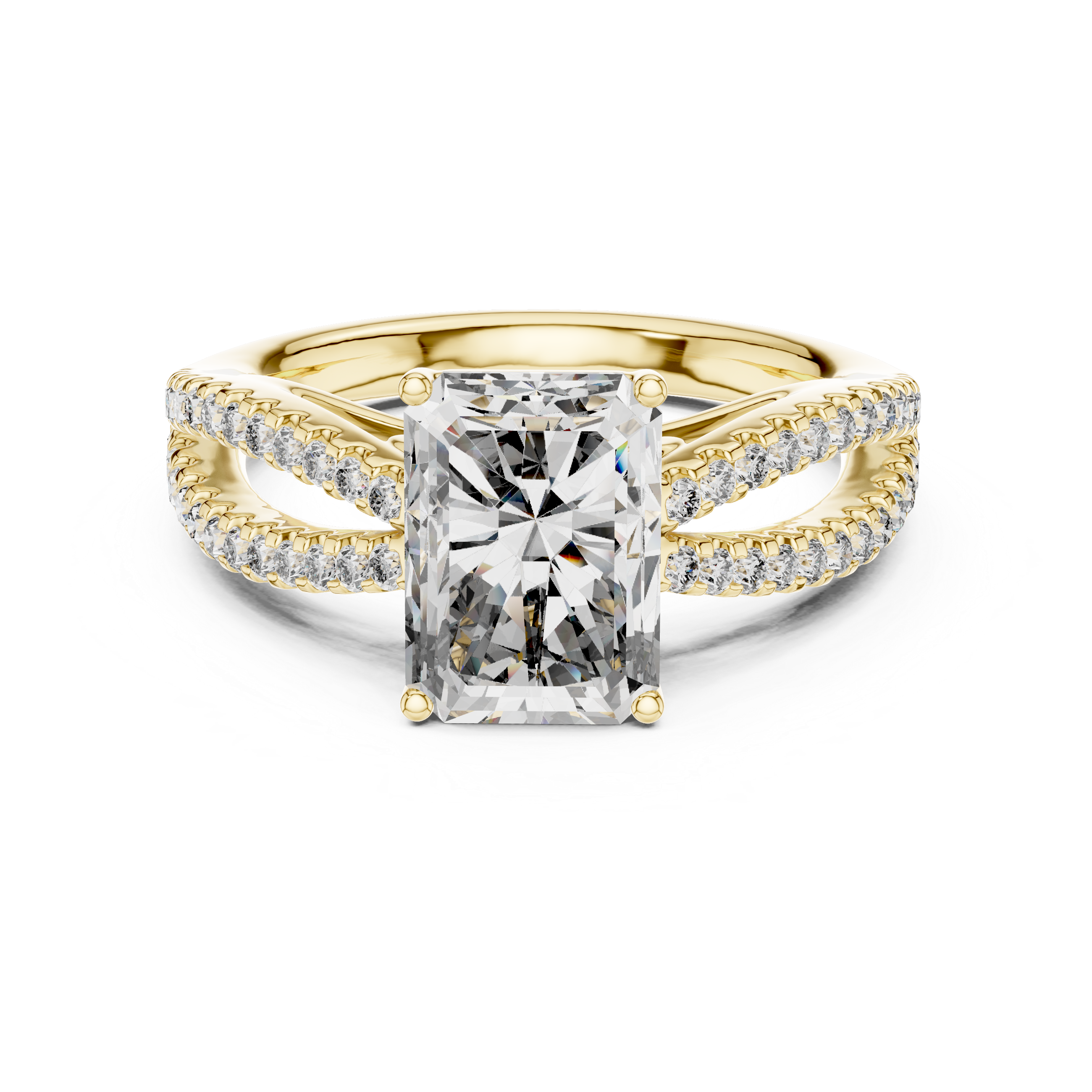 Radiant Solitaire Engagement Ring with Split Pave Shank