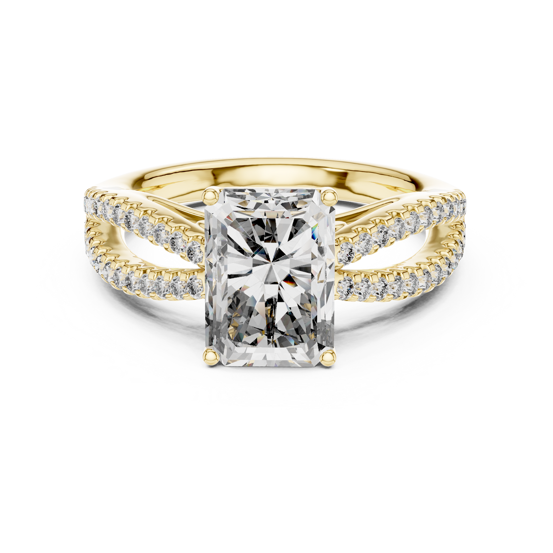 Radiant Solitaire Engagement Ring with Split Pave Shank