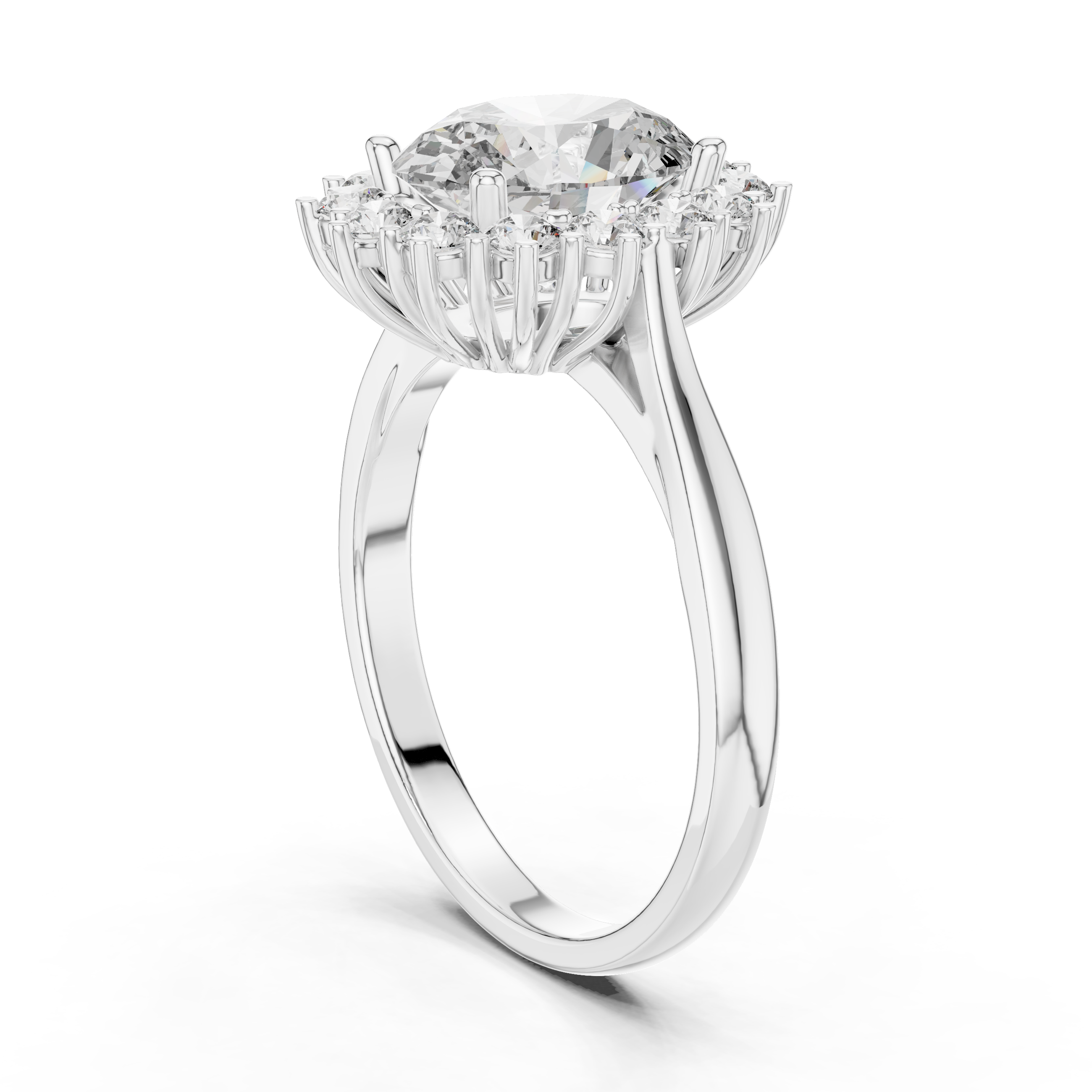 Oval Diamond Halo Engagement Ring with Crown Settings