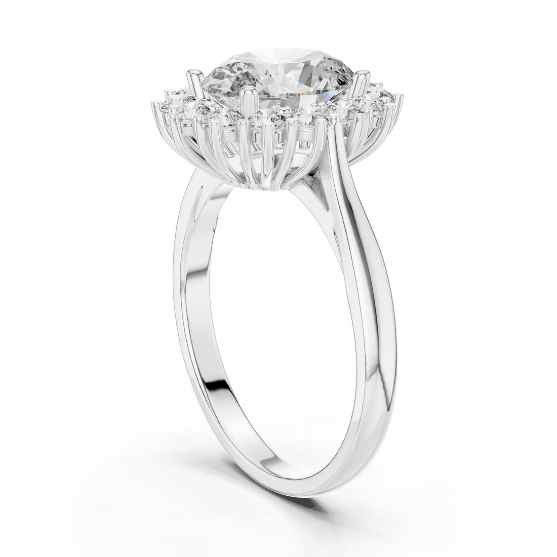 Oval Diamond Halo Engagement Ring with Crown Settings