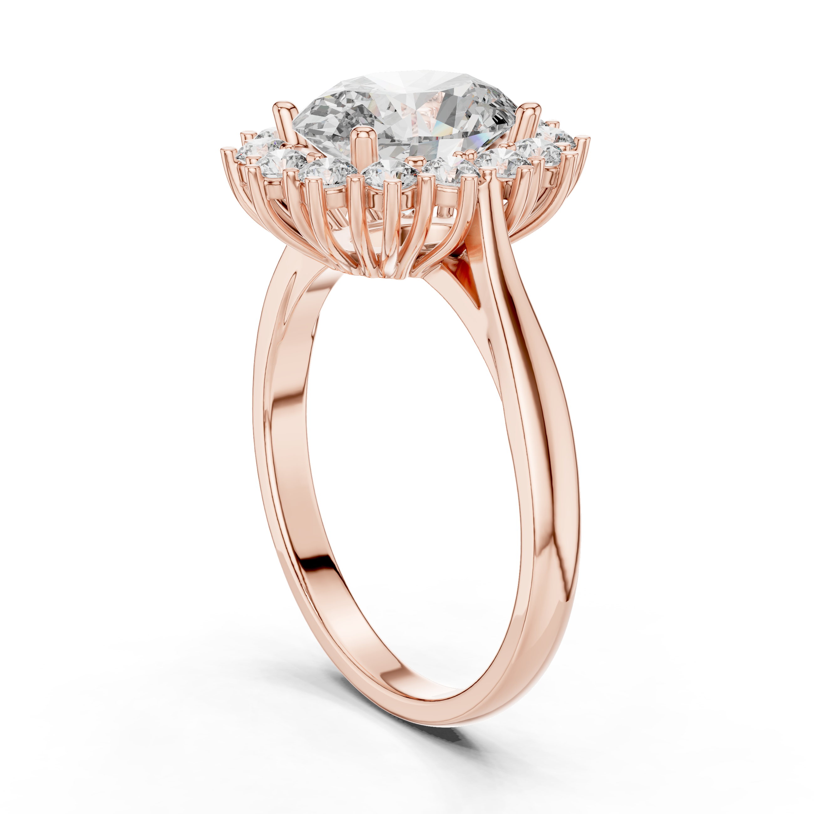Oval Diamond Halo Engagement Ring with Crown Settings