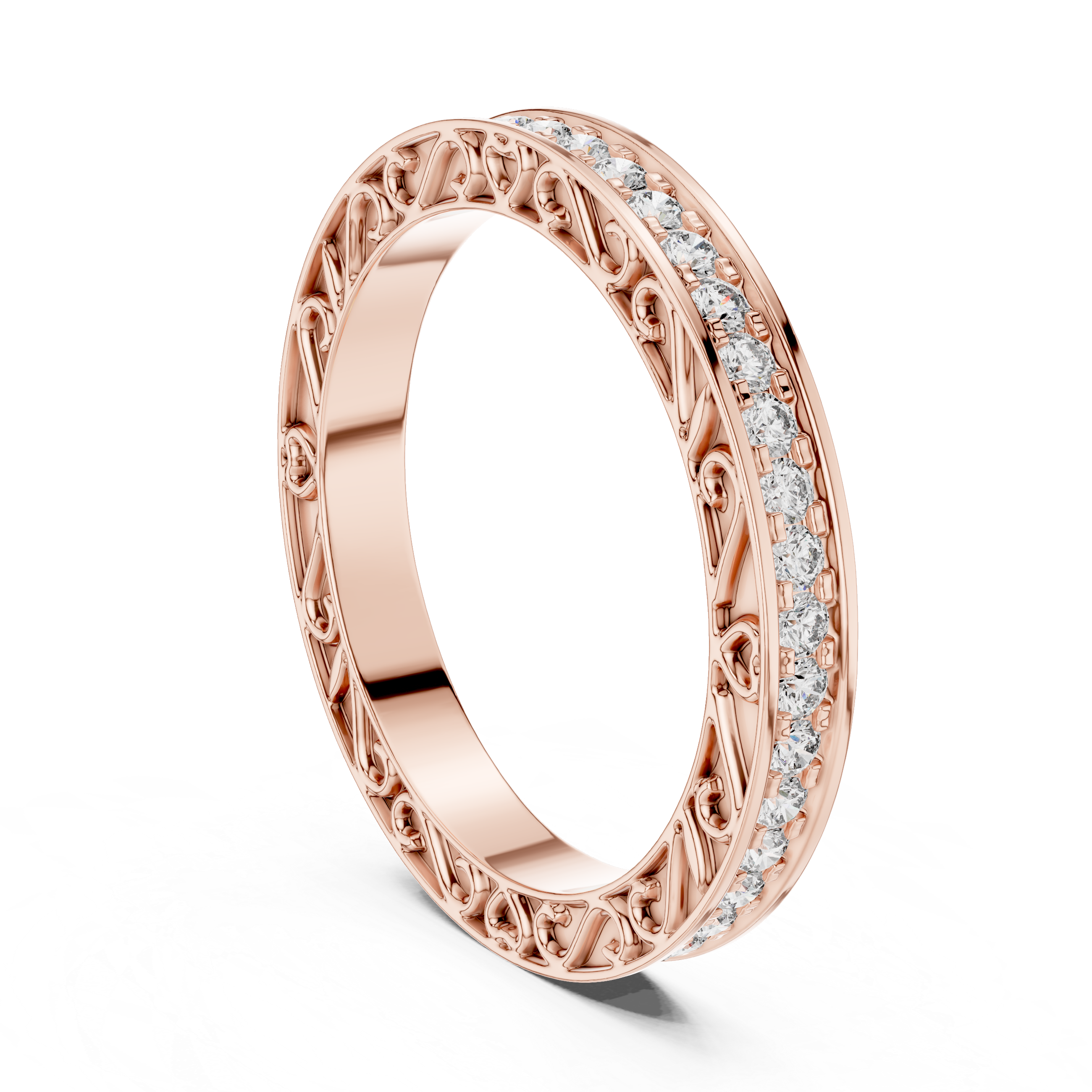 Micro-Prong Pave Diamond Eternity Band with Filigree Side Gallery