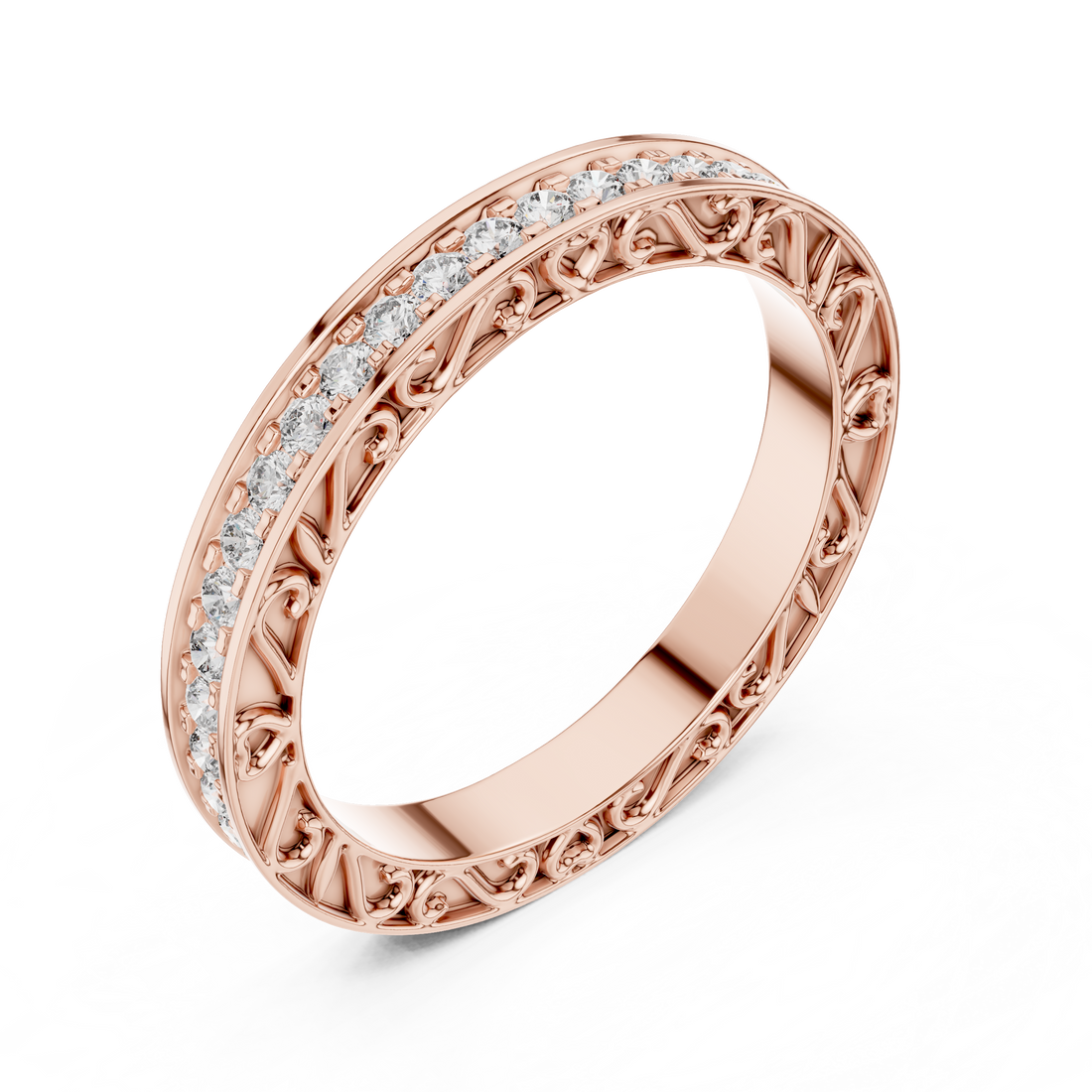 Micro-Prong Pave Diamond Eternity Band with Filigree Side Gallery