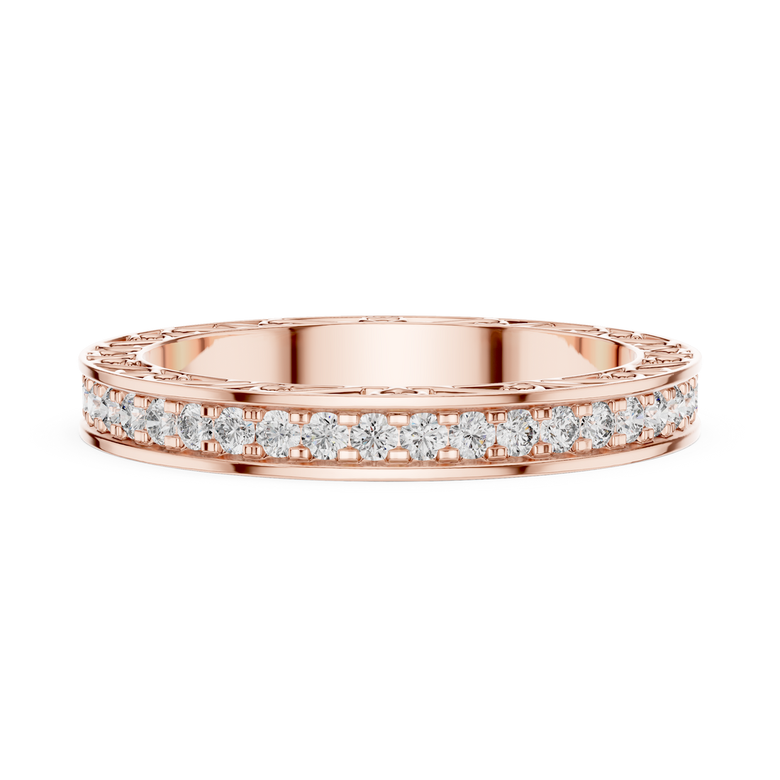 Micro-Prong Pave Diamond Eternity Band with Filigree Side Gallery