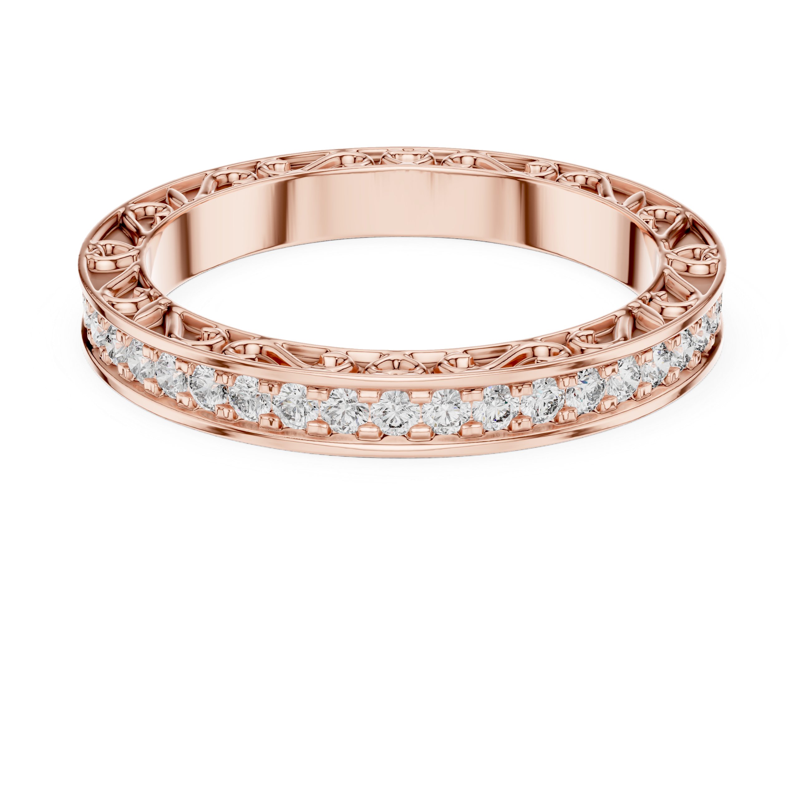 Micro-Prong Pave Diamond Eternity Band with Filigree Side Gallery
