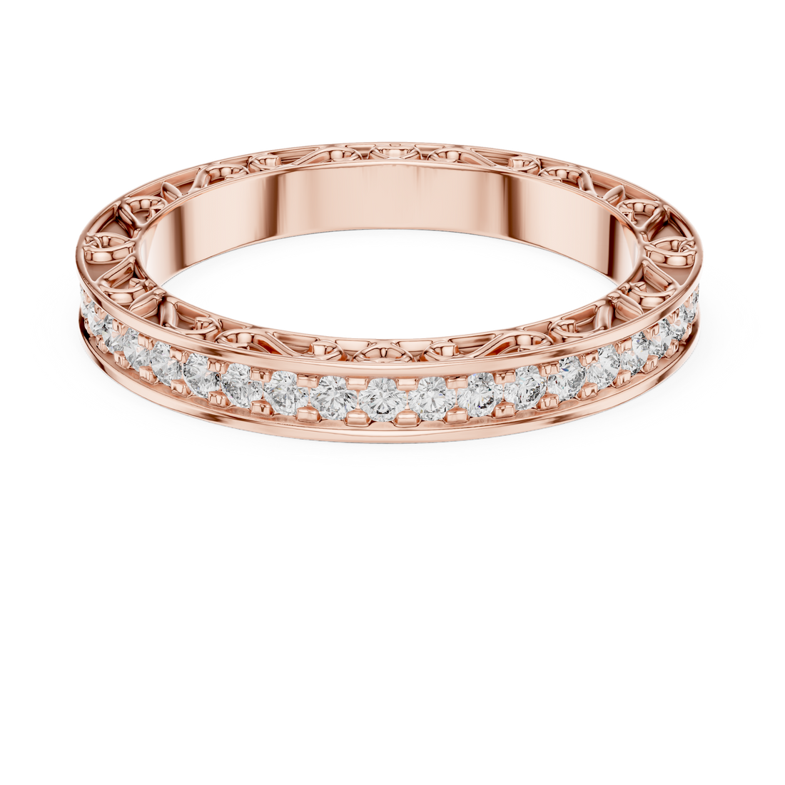 Micro-Prong Pave Diamond Eternity Band with Filigree Side Gallery