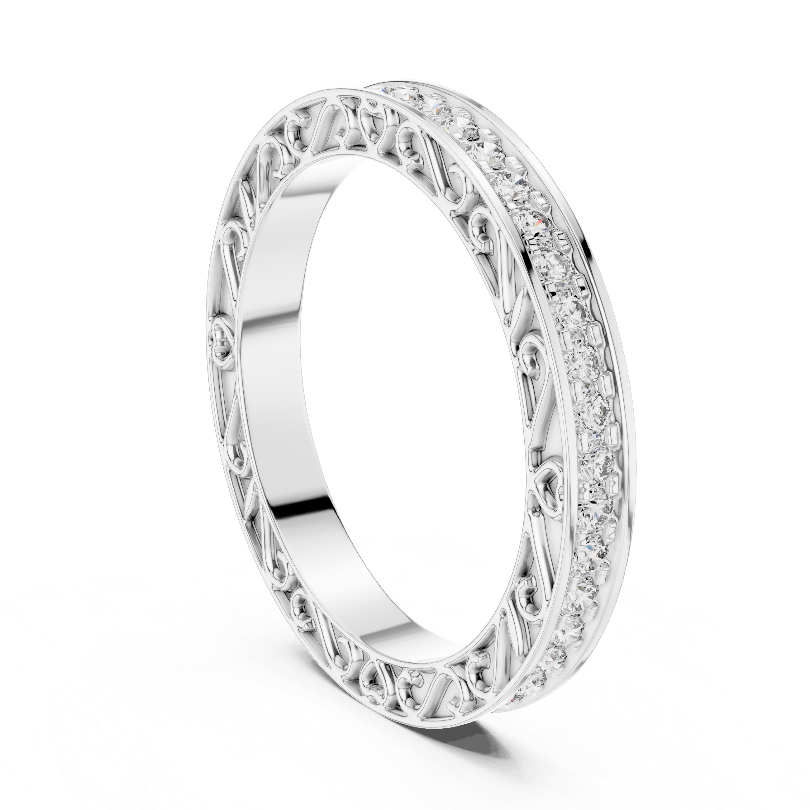 Micro-Prong Pave Diamond Eternity Band with Filigree Side Gallery