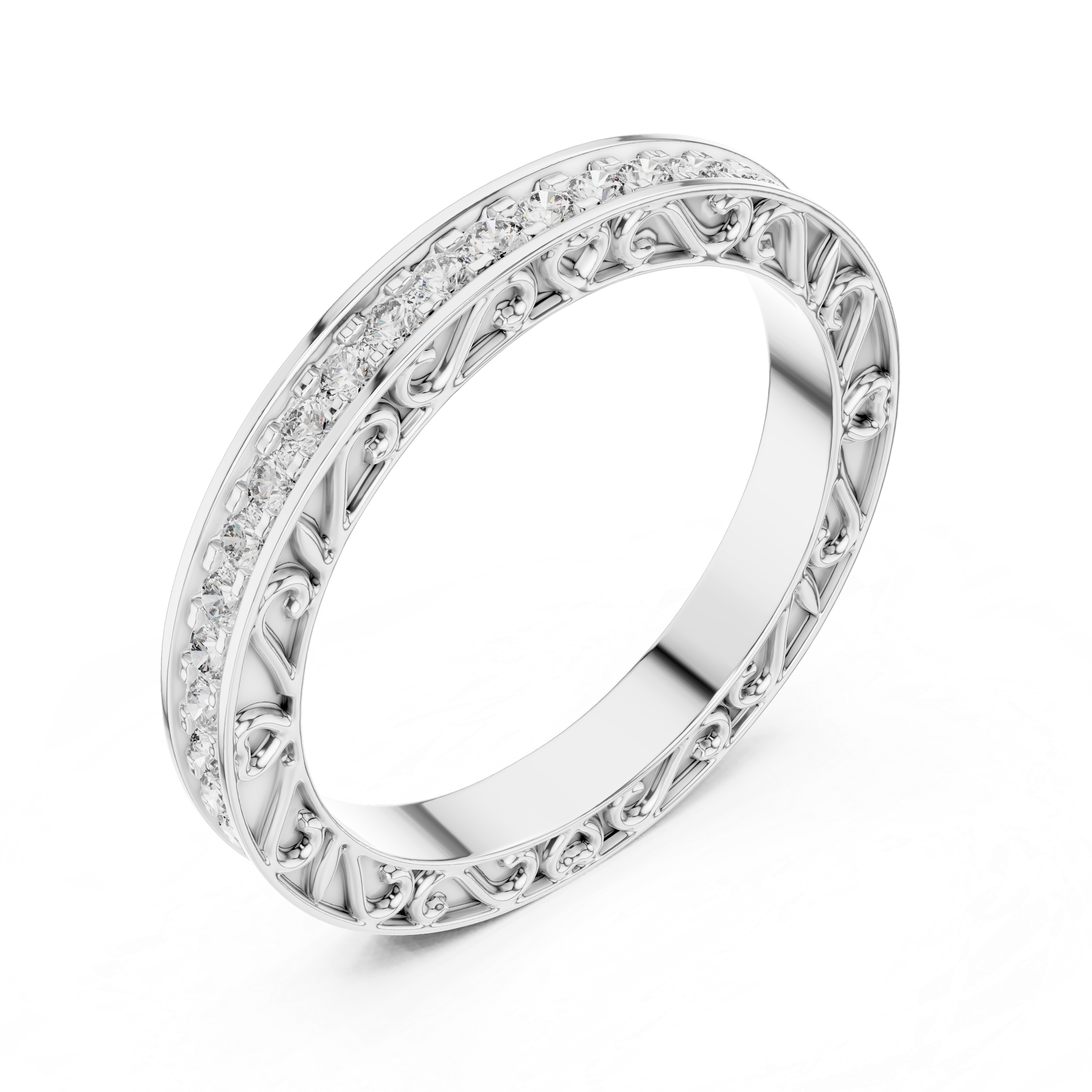 Micro-Prong Pave Diamond Eternity Band with Filigree Side Gallery