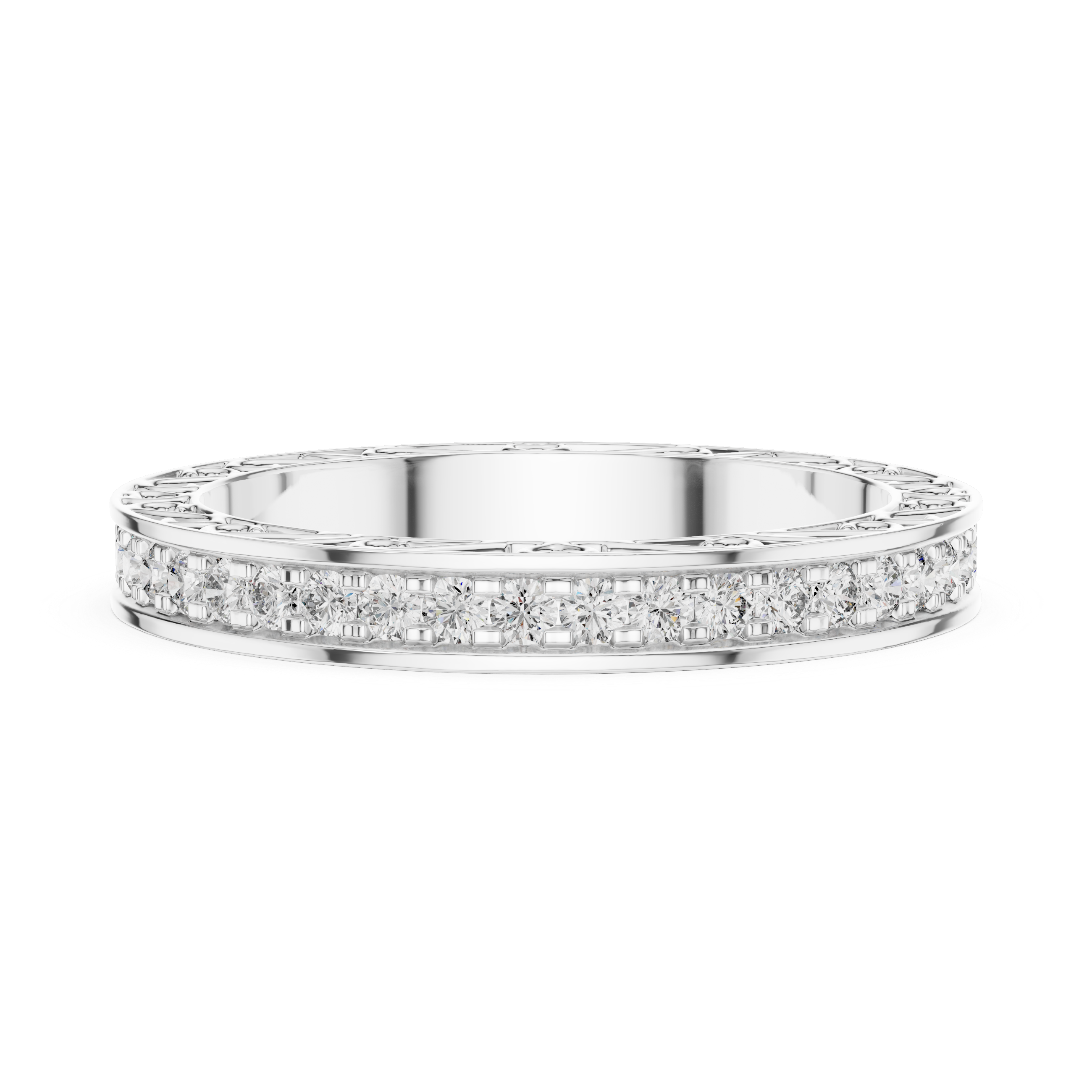 Micro-Prong Pave Diamond Eternity Band with Filigree Side Gallery