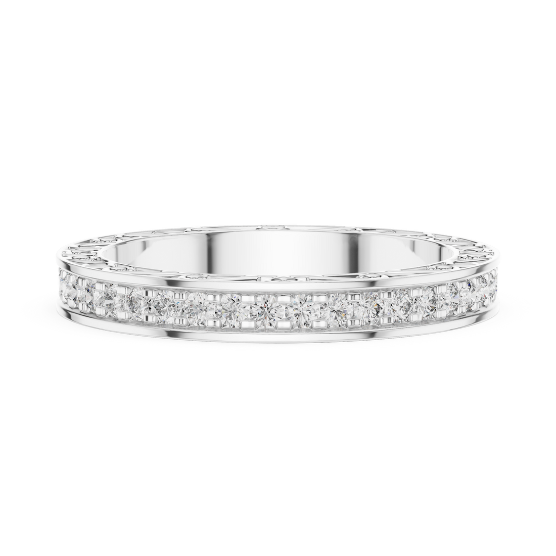 Micro-Prong Pave Diamond Eternity Band with Filigree Side Gallery