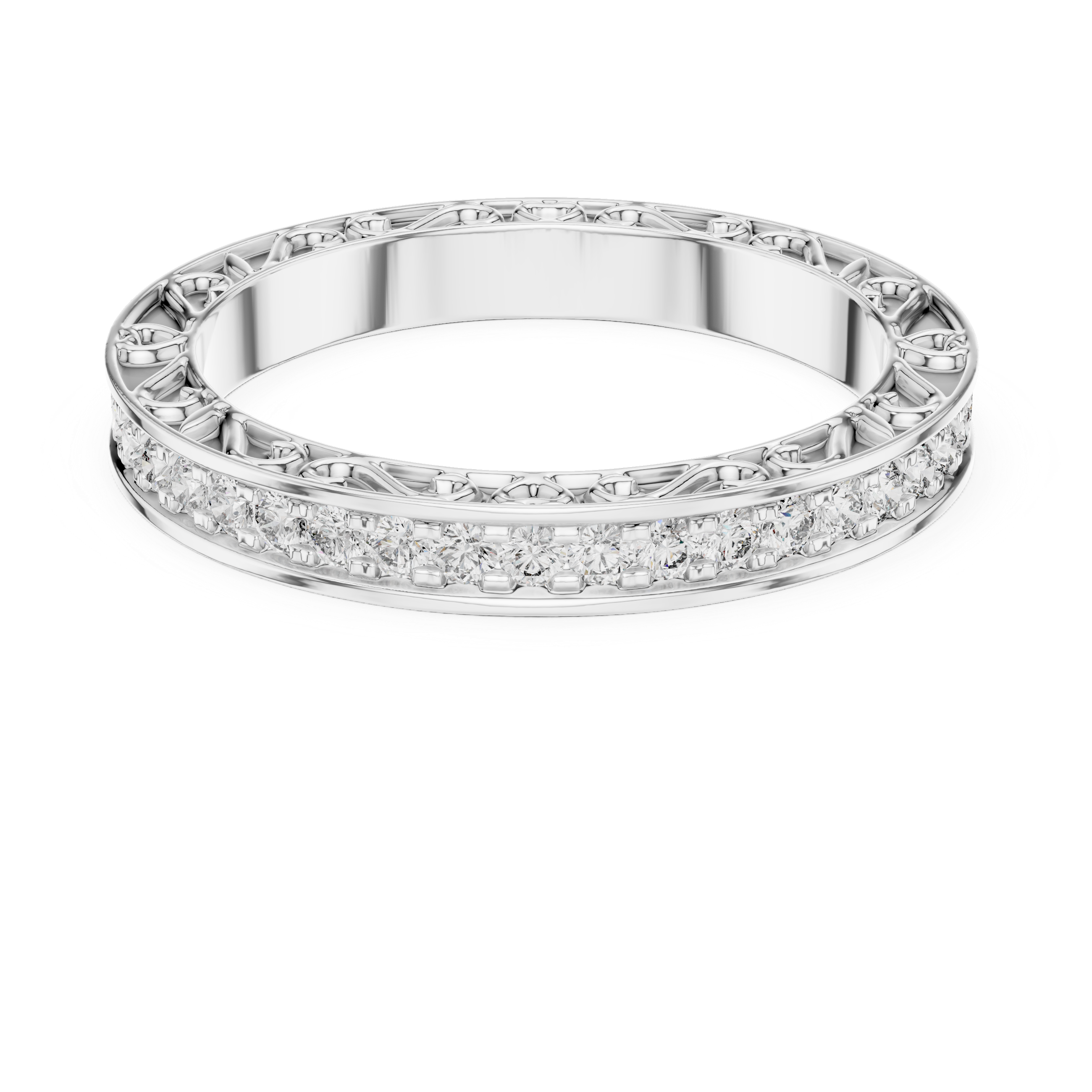 Micro-Prong Pave Diamond Eternity Band with Filigree Side Gallery