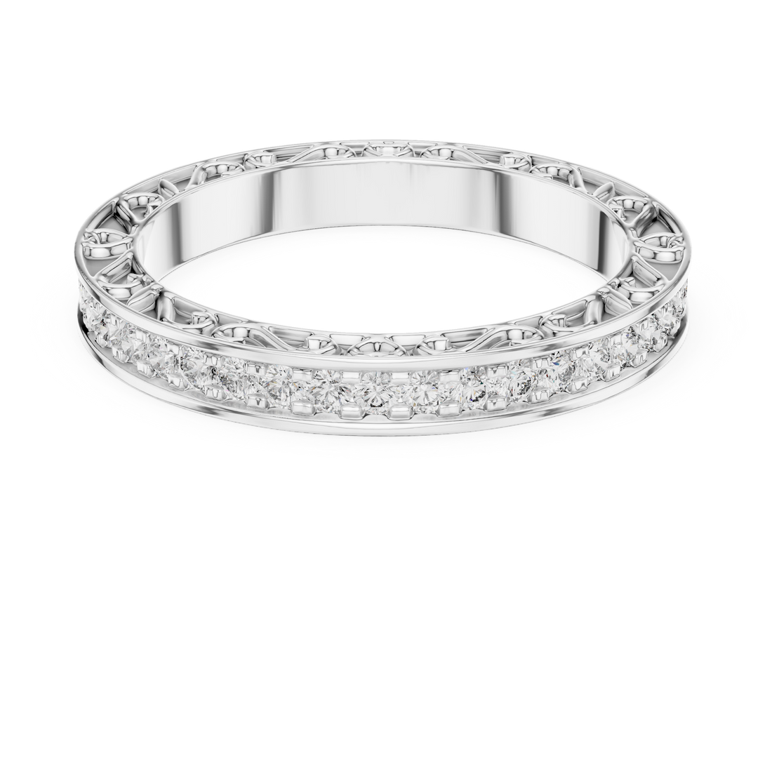 Micro-Prong Pave Diamond Eternity Band with Filigree Side Gallery