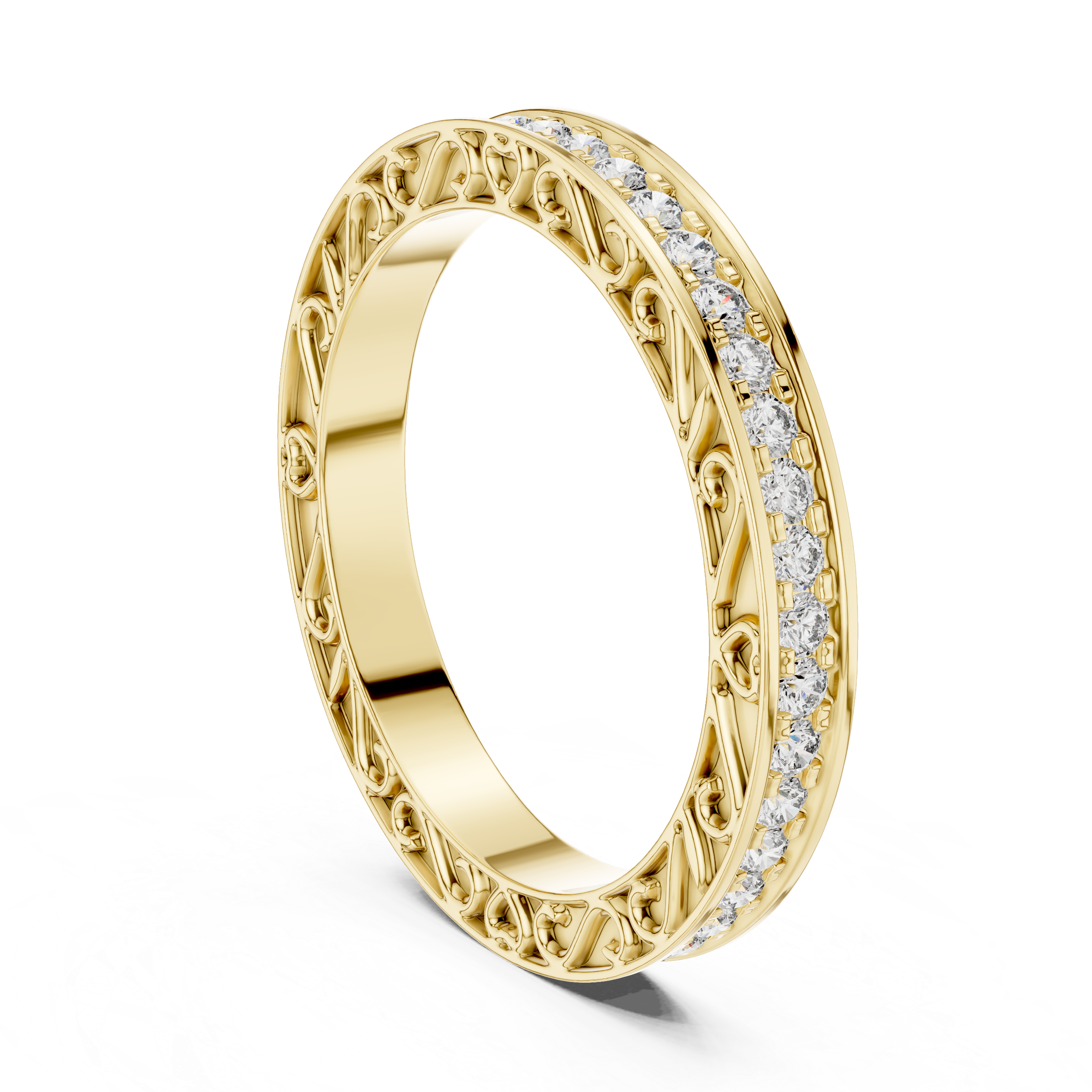 Micro-Prong Pave Diamond Eternity Band with Filigree Side Gallery