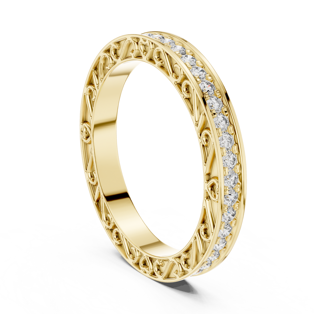Micro-Prong Pave Diamond Eternity Band with Filigree Side Gallery