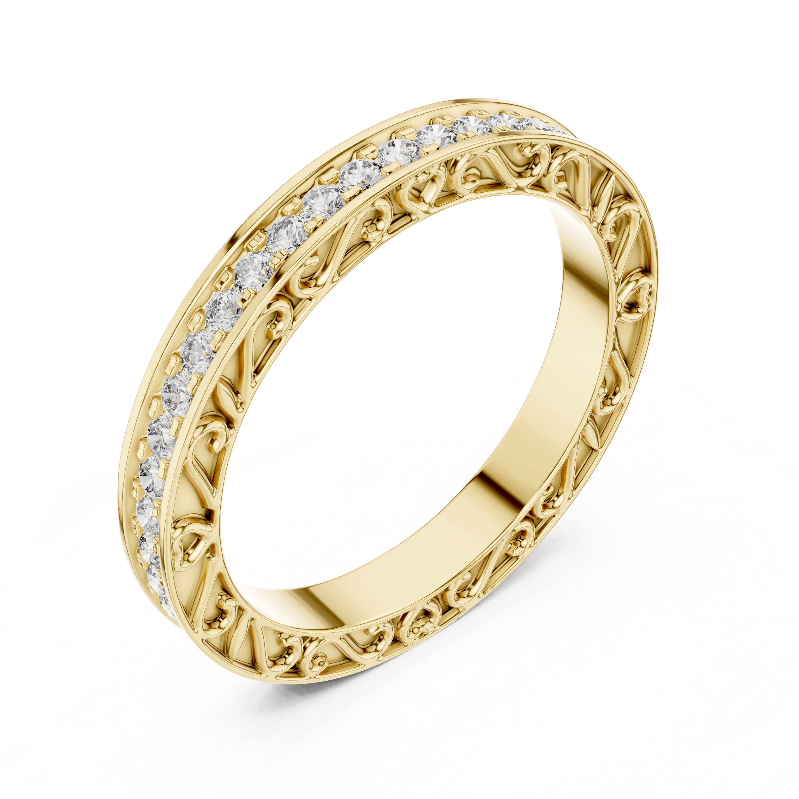 Micro-Prong Pave Diamond Eternity Band with Filigree Side Gallery