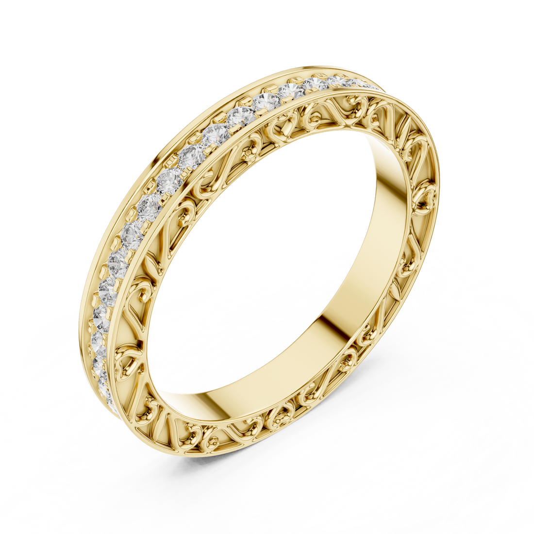 Micro-Prong Pave Diamond Eternity Band with Filigree Side Gallery