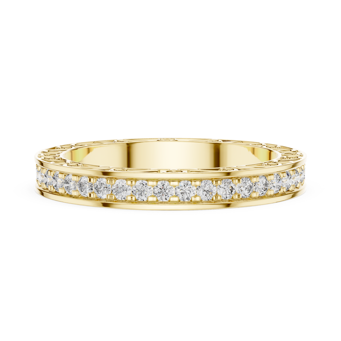 Micro-Prong Pave Diamond Eternity Band with Filigree Side Gallery