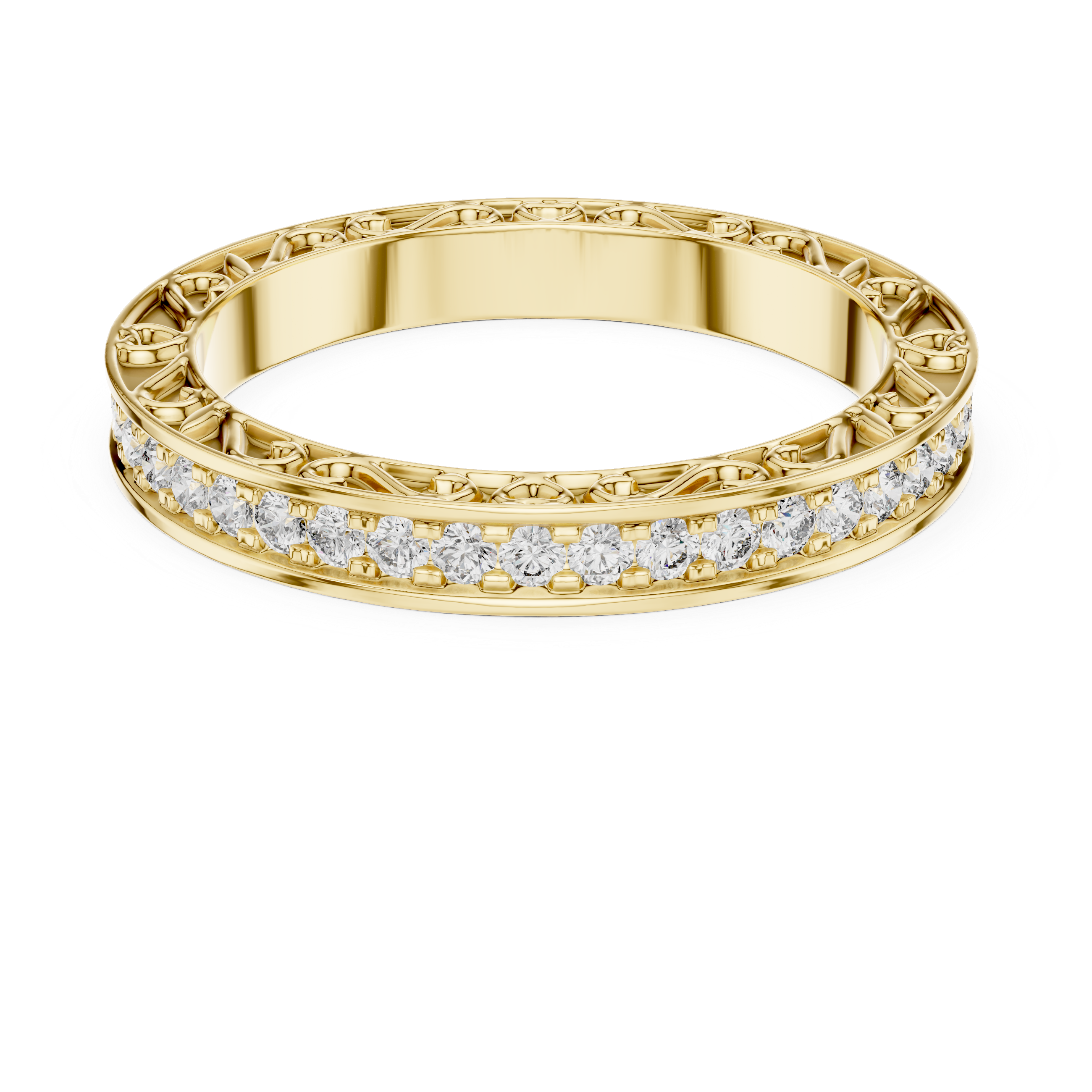 Micro-Prong Pave Diamond Eternity Band with Filigree Side Gallery