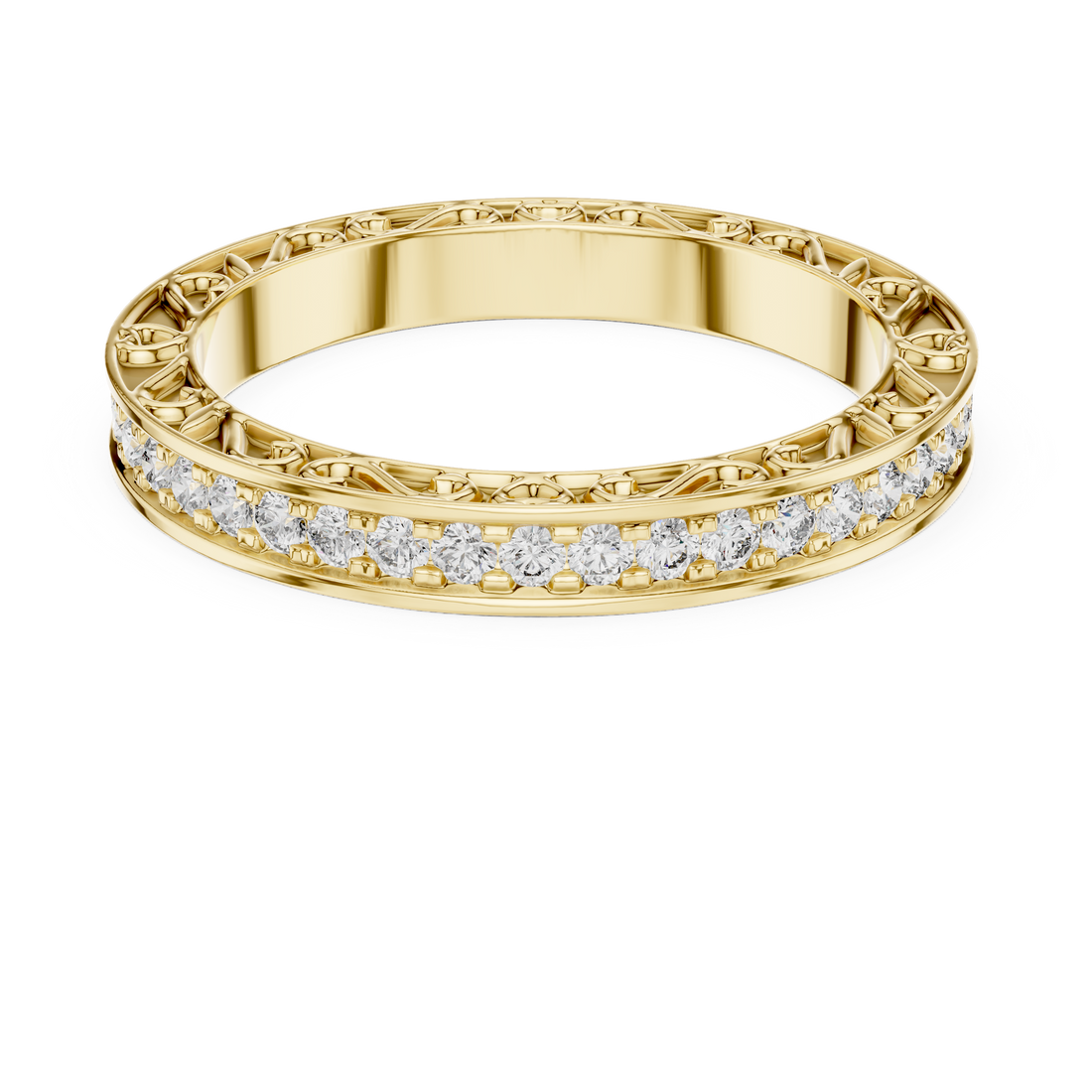 Micro-Prong Pave Diamond Eternity Band with Filigree Side Gallery