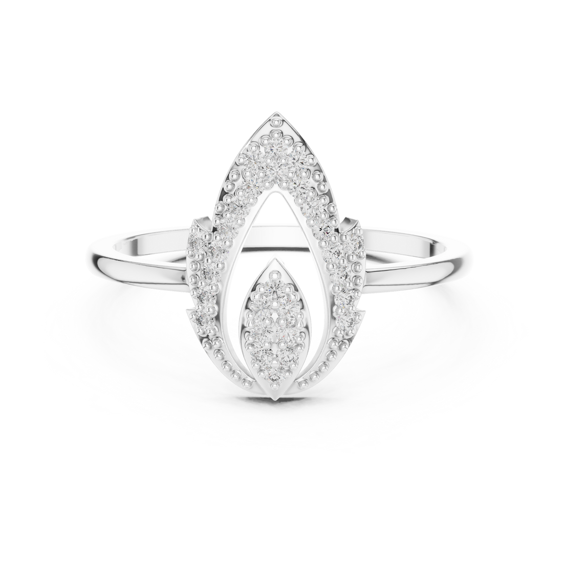 Pear-Shaped Split Halo Ring with Cluster Core