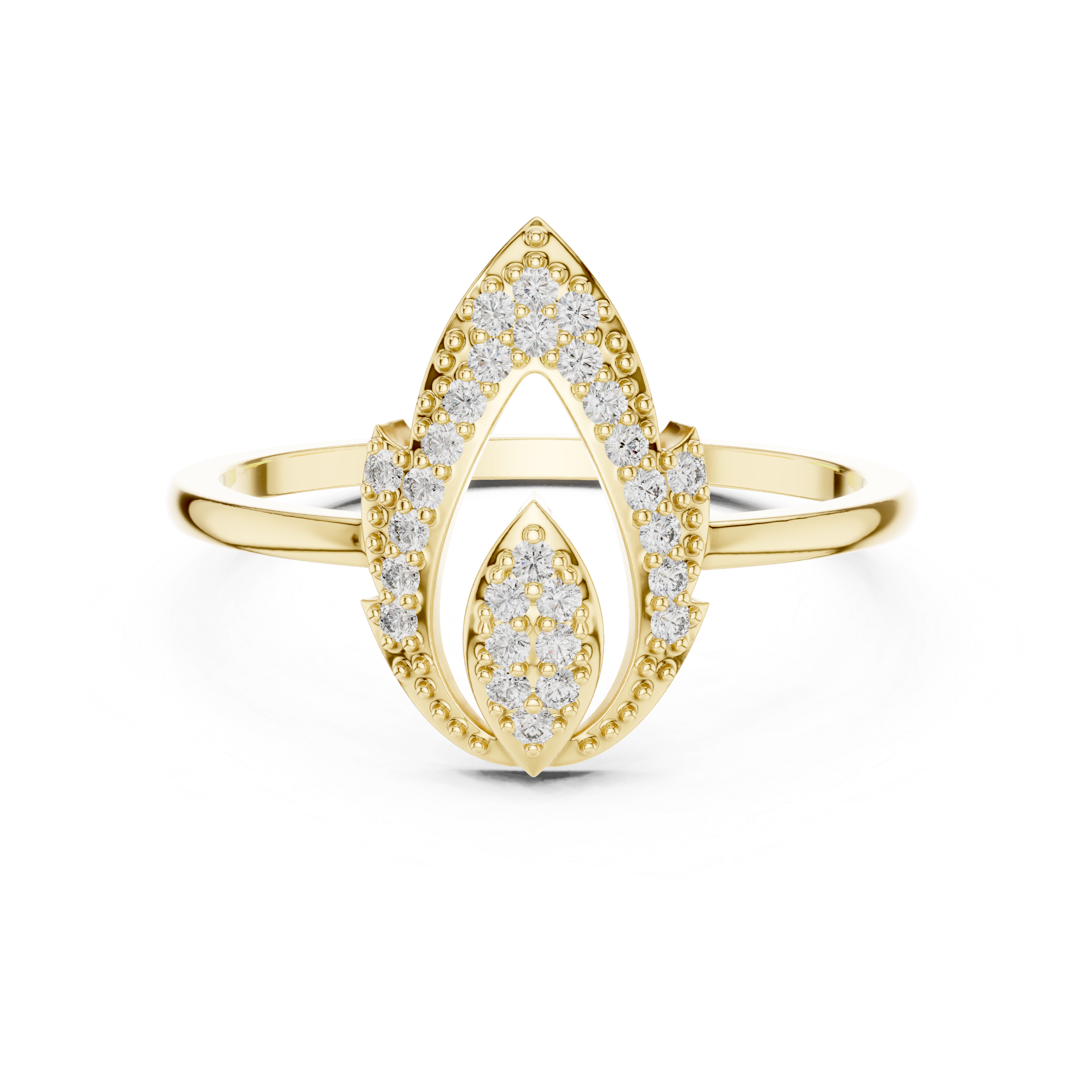 Pear-Shaped Split Halo Ring with Cluster Core