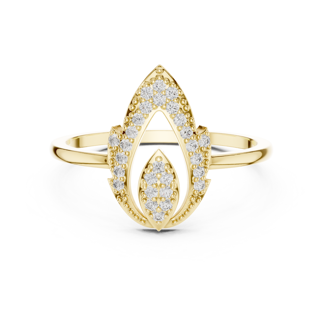 Pear-Shaped Split Halo Ring with Cluster Core